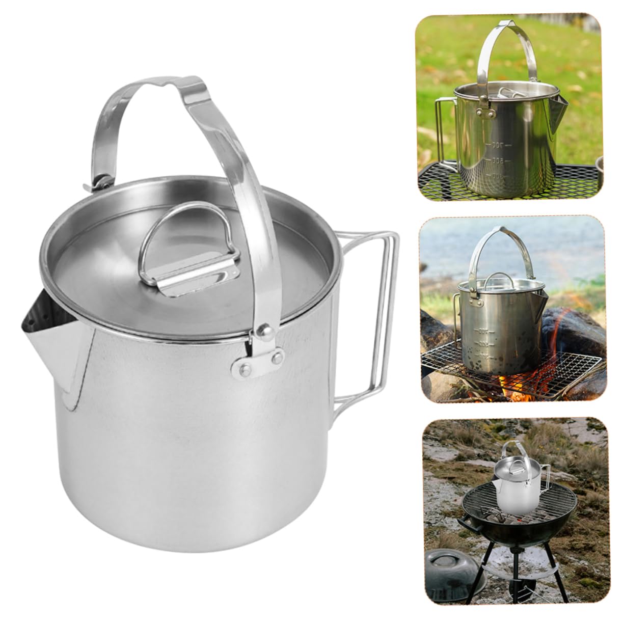UKCOCO Outdoor Stainless Steel Tea Kettle Large Capacity Heating Kettle for Camping Hiking and Picnics Ergonomic Non Slip Handle Durable Boiling Water Pot for Tea Lovers