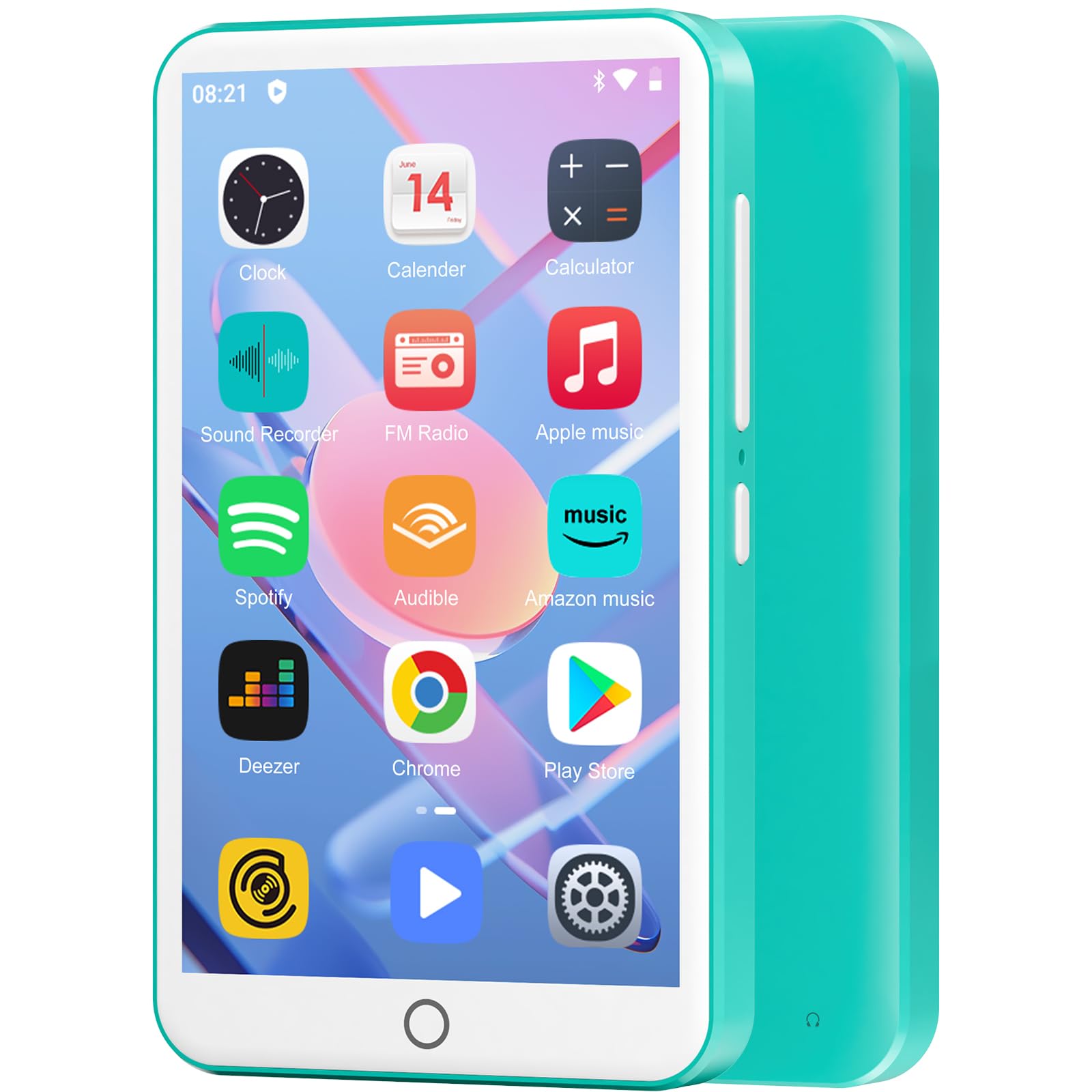 Reproductor MP3 con Bluetooth y WiFi, Oilsky 80 GB, reproductor de música MP3 portátil con Spotify, Audible, Deezer, 4 pulgadas, pantalla táctil 1080P, reproductor MP4, Android 9.0 (cian)