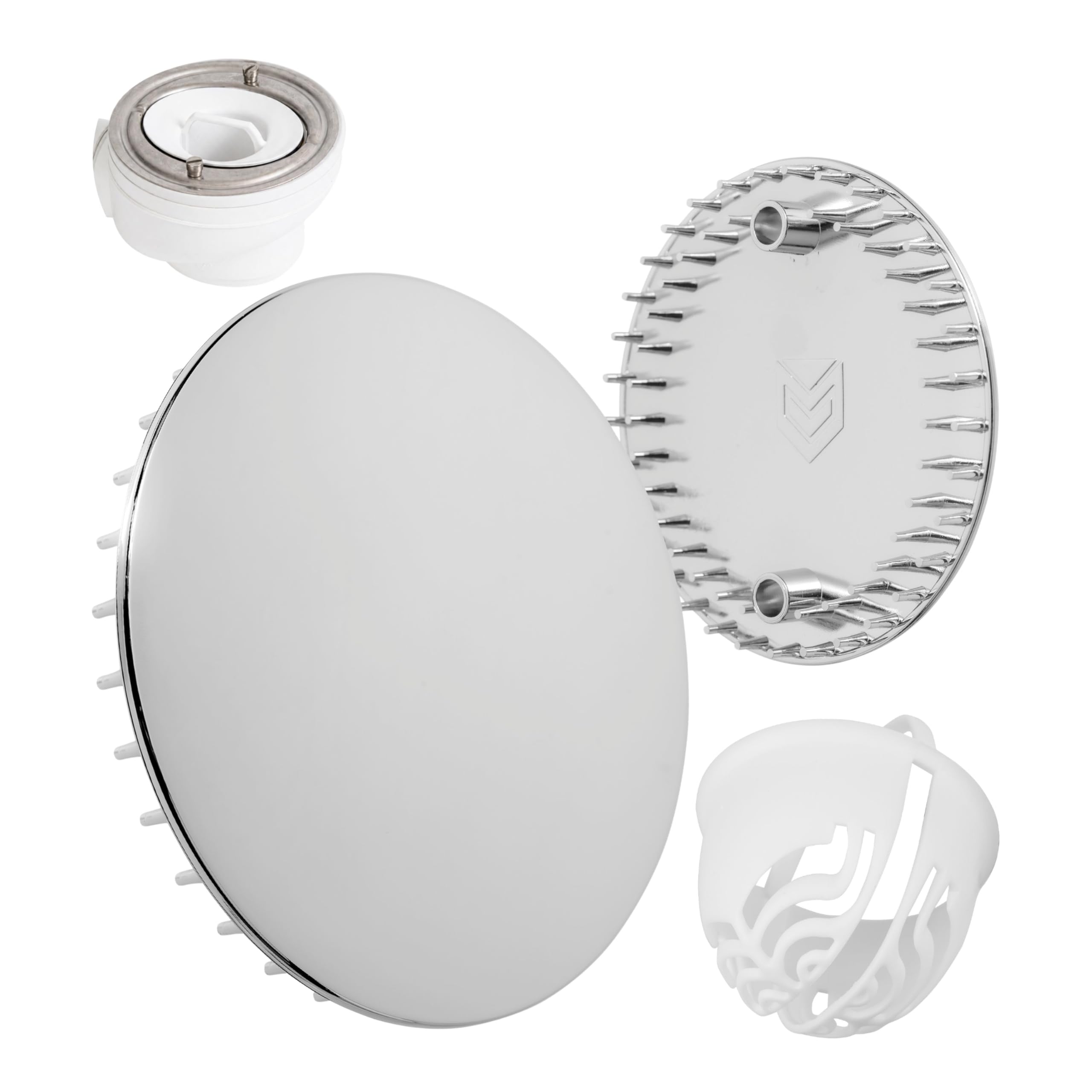 Cover Cap and Hair Strainer Set for Shower Drain, Ø 4.41", Compatible with Viega Tempoplex Drain Set from Model Year 2001-2006, for Shower Tray with Drain Hole, Chrome-Plated ABS Cover