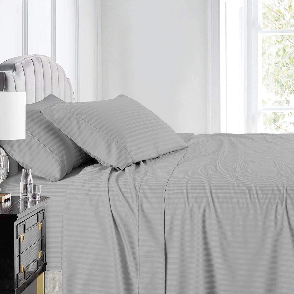 The Hobby Bounty THB 100% Cotton 300TC Elasticated King Fitted Bedsheet 4 Piece Set 1 Fitted, 1 Flat, 2 Pillowcases (Dark Grey, King)