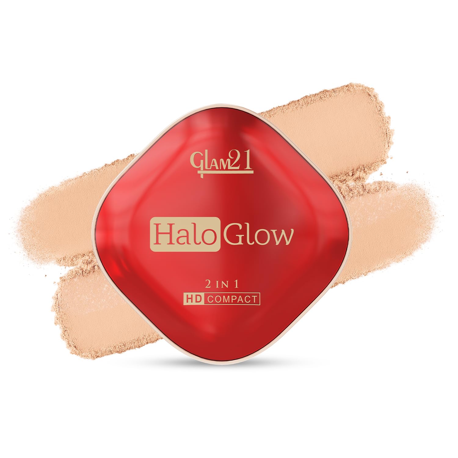 Glam21 Halo Glow 2-in-1 HD Compact | Matte & Shimmer Shades | Velvet Matte & Soft Glow Shimmer | Oil Control, Brightening & Radiant Finish | Enriched with Vitamin E |18gm,Soft Almond