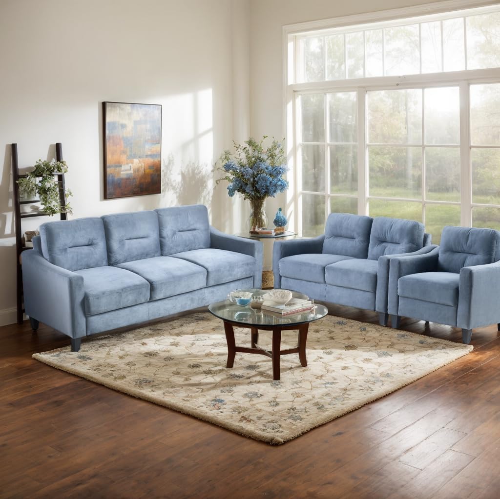ERYE 3 Pieses Living Room Sofa Sets Include 3 Seaters Couch, Loveseat and Armchair, Modern Velvet Upholstered Tufted Sofa Couch with Armrests for Home Apartment Office Living Room Furniture Sets