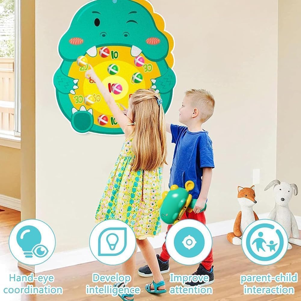 Gioco Freccette Bambini Dinosauro, Gioco di Tiro con Pistola Blaster Giocattolo per Freccette Bersaglio Giocattolo Pistola, 12 Palline Appiccicose, Giochi per Feste al Coperto e All'aperto