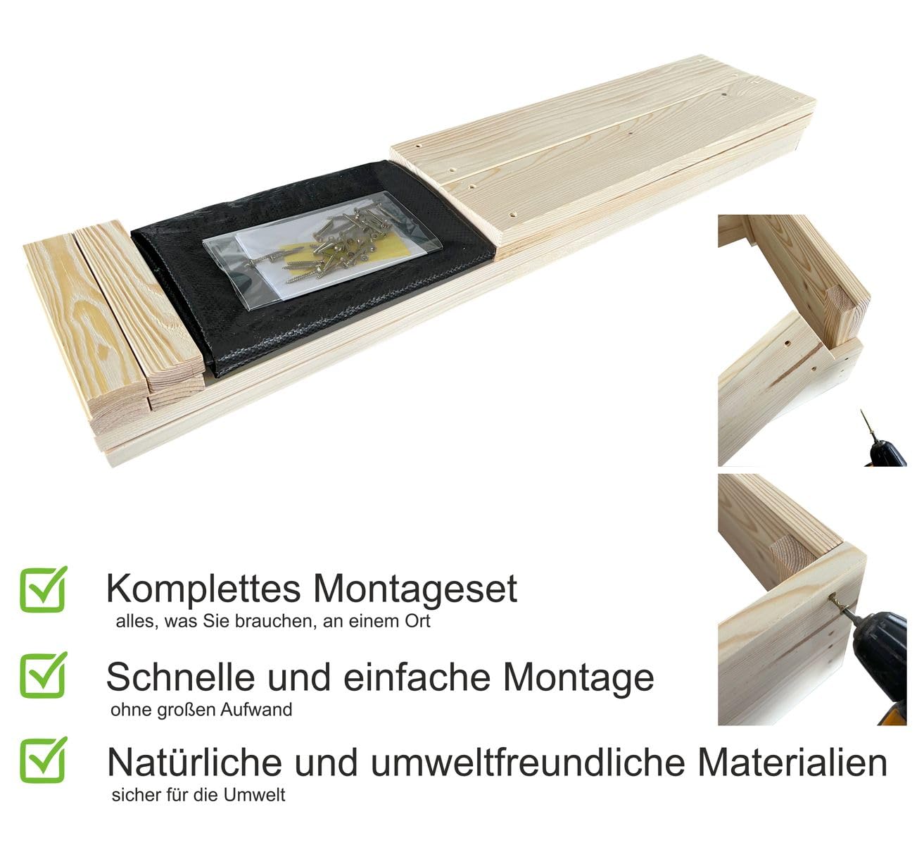 Lermowoood Hochbeet aus Holz 60x40x20 cm Natur – Pflanzkasten für Gemüse & Kräuter – mit Agrovließ – steckbar & stapelbar- Aussenbereich ideal für Garten, Balkon & Terrasse