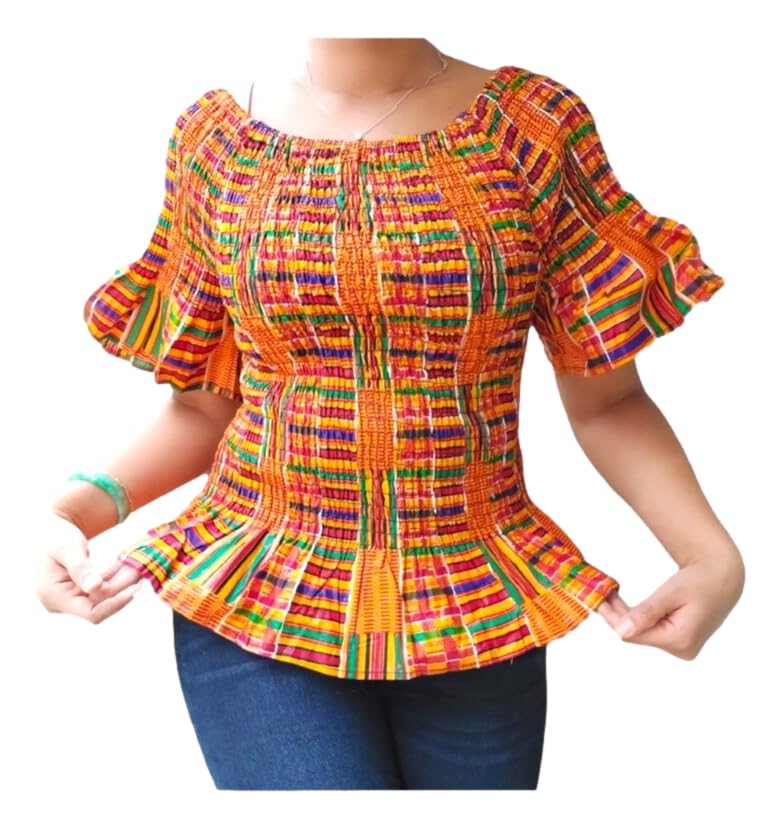 Kente African Blouse #2 with Kente Head Scarf, African Print Shirt, Kente Women's Top, African Women's Clothing, Kente Shirt