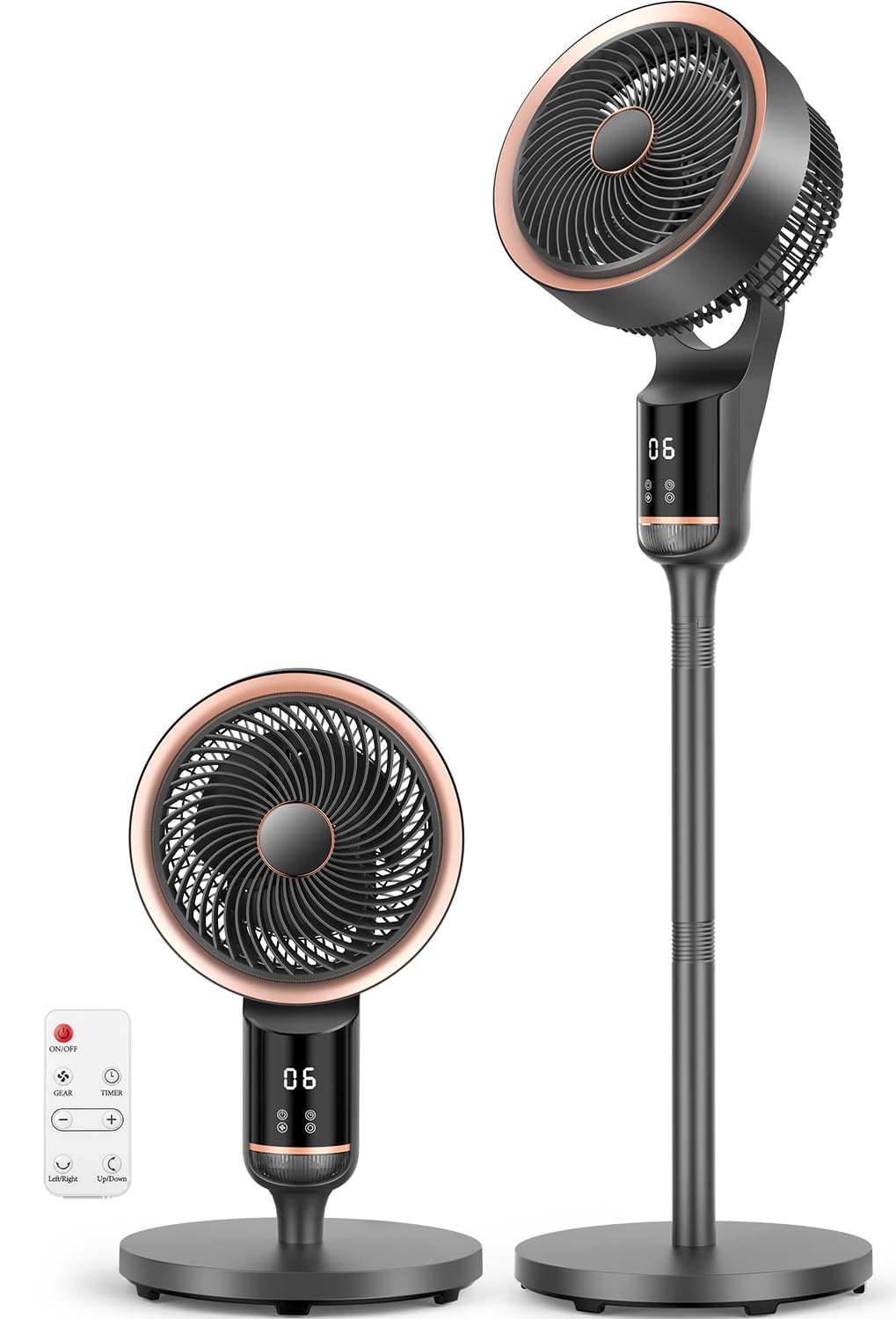 Standventilator,25 dB Ventilator leise mit Fernbedienung,12 Geschwindigkeiten,70°+90° Oszillation,12H Timer,Boden & Tischventilator mit LED-Display, Ventilator Groß für Schlafzimmer, Wohnzimmer