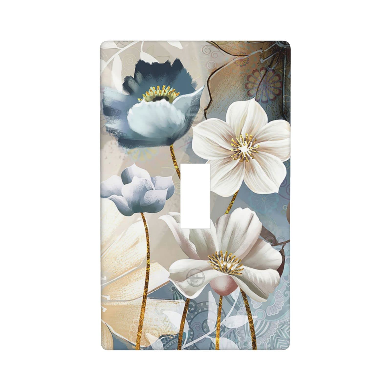 Flower 1-Gang Single Toggle Wall Plate Decorative Light Switch Cover for Kitchen Bedroom Bathroom Farmhouse Switches Faceplate White Blue