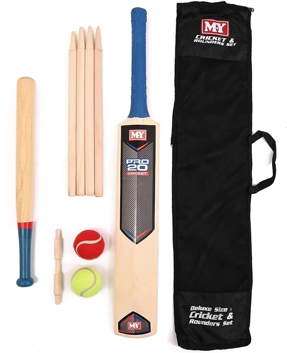 Unibos 2-in-1 Size 3 Cricket & Rounders Complete Set With Mesh Carry Bag Outdoor Games Fun for all the family Suitable For Both Children And Adults To Use