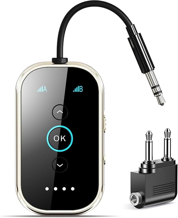 Transmisor y Receptor Bluetooth 5.4 - Adaptador de audio inalámbrico para avión/TV/gimnasio | Metal CNC y vidrio con Qualcomm aptX LL/HD, se empareja con 2 AirPods/audífonos para audio compartido de baja latencia