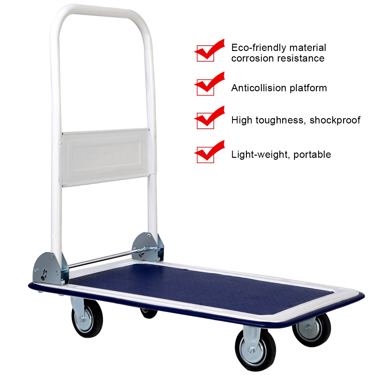 MAT EXPERT Foldable Push Cart Dolly, 330 LBS Load Capacity Large Platform Truck Cart with 4 Smooth Wheels & Handrail, Rolling Flatbed Cart for Garage, Warehouse & Office (Blue)