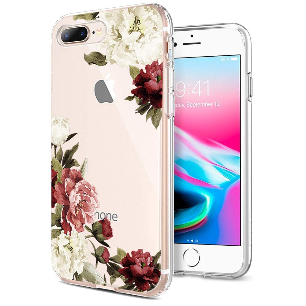 UeokeirdiPhone Plus Case, iPhone Plus Case with Flowers, Slim  Shockproof Clear Floral Pattern Soft Flexible TPU Back Phone Cove for Apple  iPhone