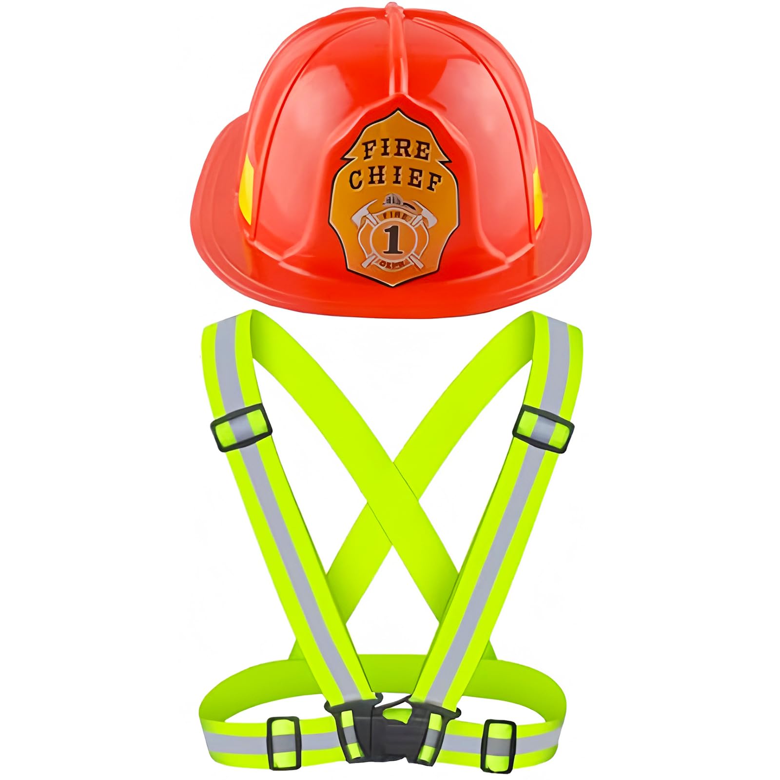 HAICN 2Pcs Firefighter Accessories Helmet and Vest Set High Visibility Fluorescent Green Reflective Safety Vest Costume Accessory for Adult Unisex Halloween Role Play Construction Traffic Safety
