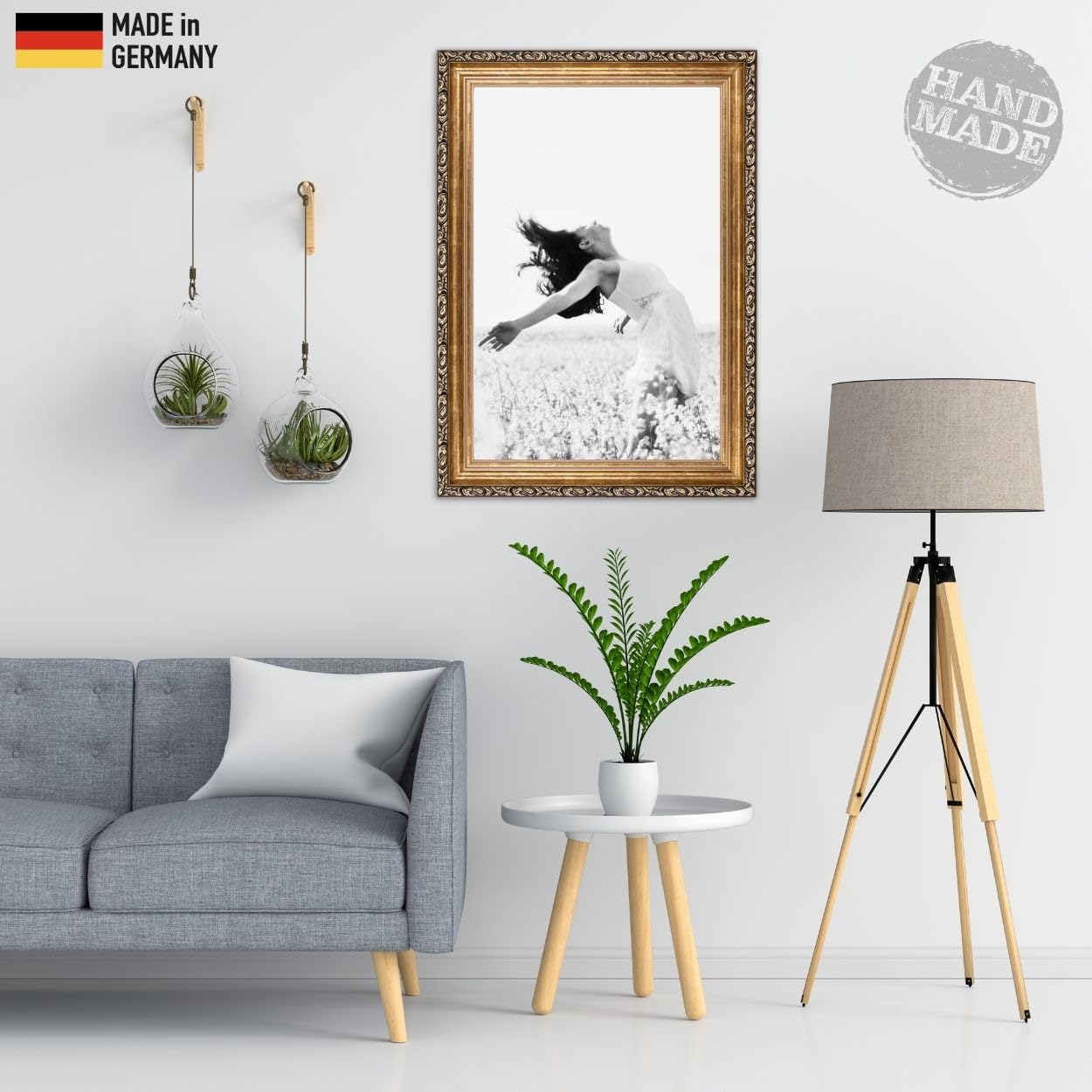N°68 Barock Bilderrahmen 60x90 cm Bildmaß, Bronze, Massivholz | breite Echtholz-Profilleiste, Acrylglas glasklar & bruchsicher, Vintage-Stil, HDF-Rückwand, Metallaufhänger, handgefertigt