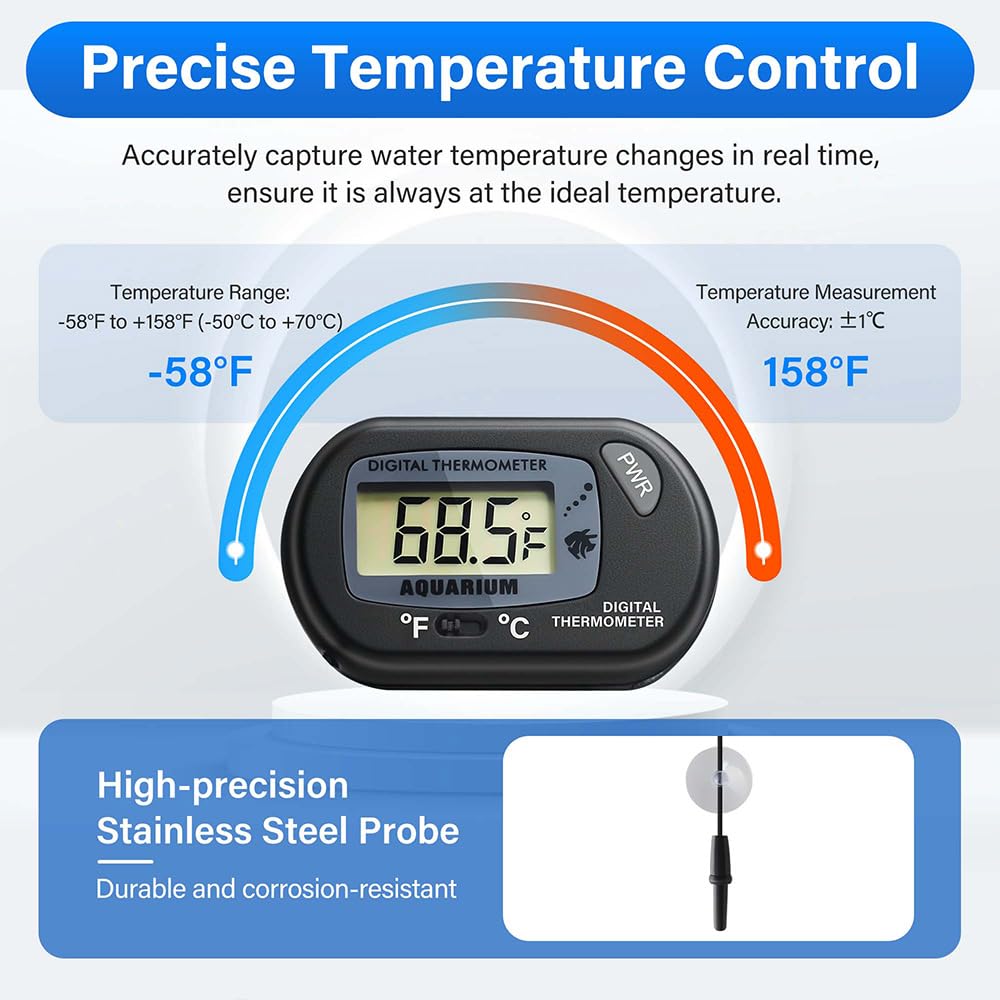 Digitales Aquarium-Thermometer, Test mit großem LCD-Display, Fahrenheit/Celsius (℉/℃) für Aquarium, Reptilien-Terrarium, Schildkrötenbecken