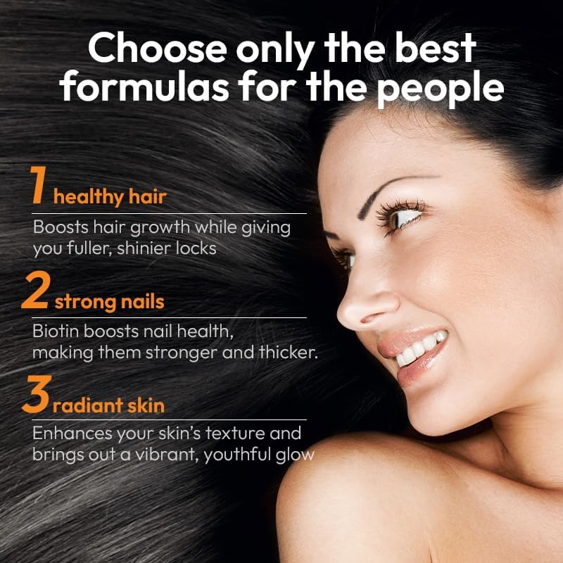 Miniatura 3 de Biotina 10000 mcg con zinc, vitamina C y pantotenato de calcio  Apoya el crecimiento saludable del cabello, uñas fuertes y piel brillante para