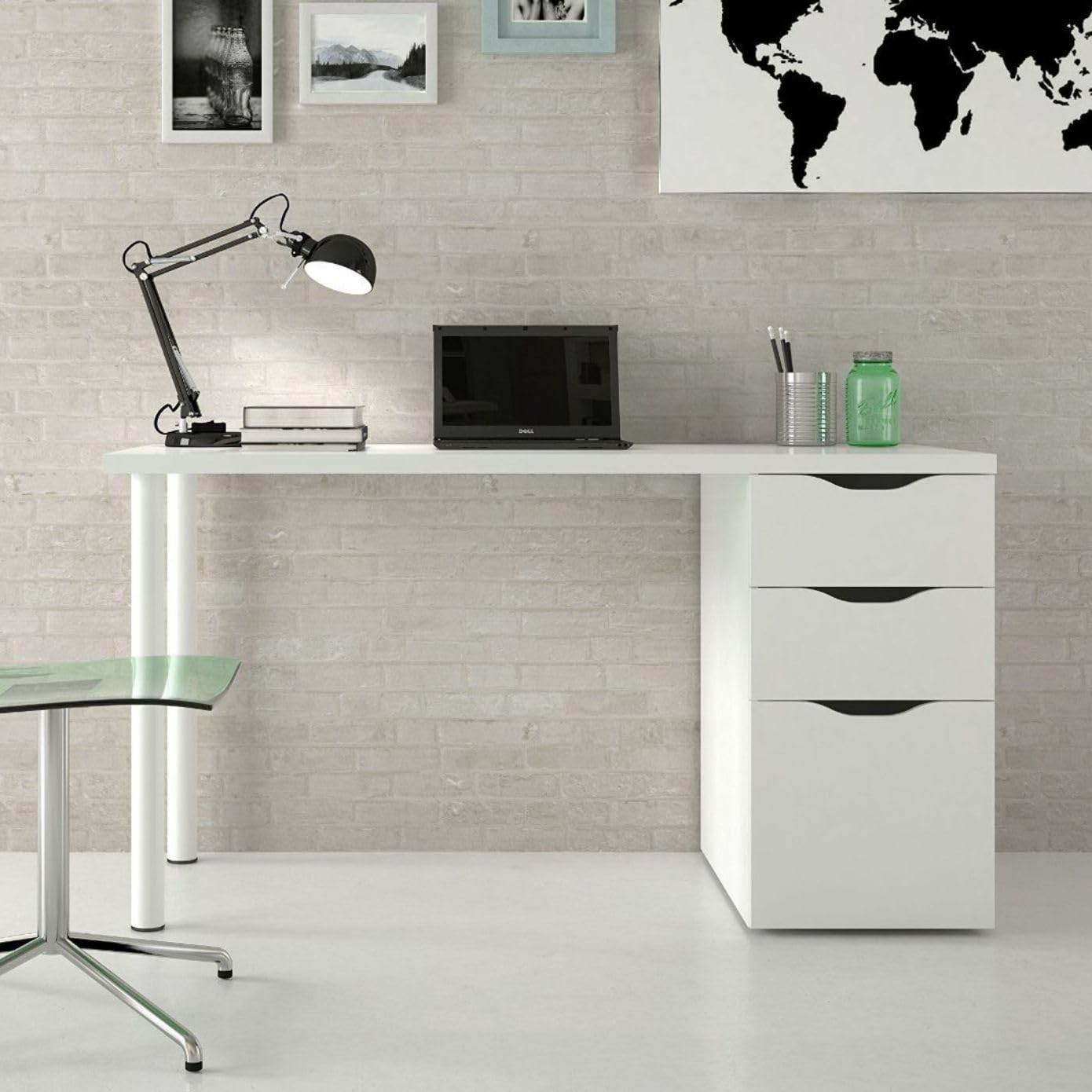 Habitdesign Mesa Ordenador Reversible con 2 Cajones y 1 Puerta, Mesa Despacho, Escritorio, Modelo Athena, Acabado en Color Blanco Artik, Medidas: 138 cm (Ancho) x 60 cm (Fondo) x 74 cm (Alto)