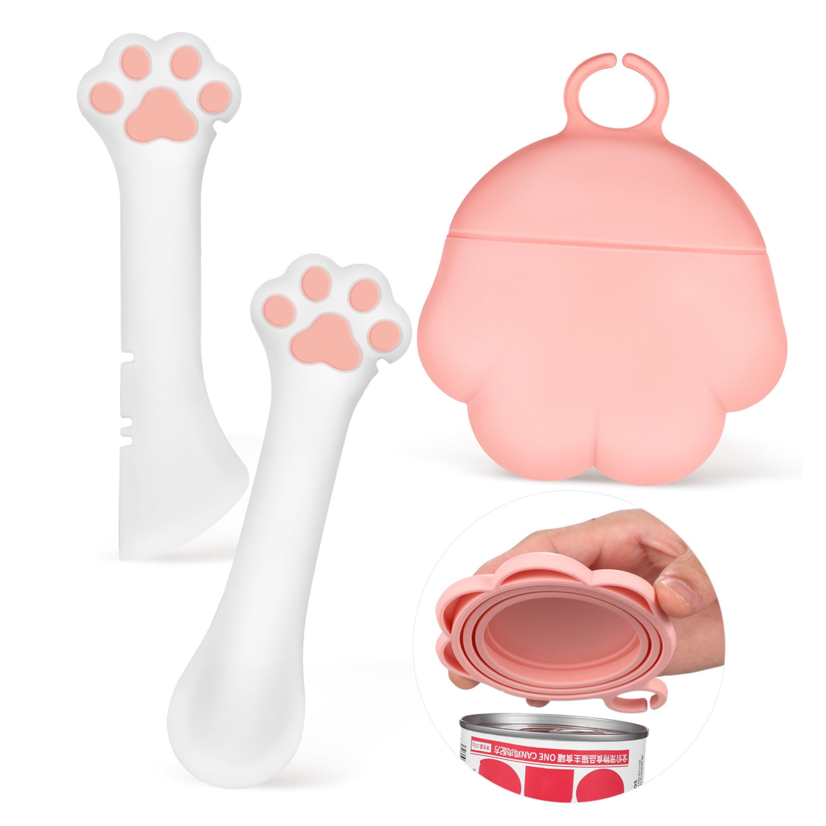 Levemolo 1Set Pet Food Can Opener Lid Spoon Can Cover for Dogs Cats Durable Reusable Lightweight Pet Feeding Tool for Easy Canned Food Access and Long