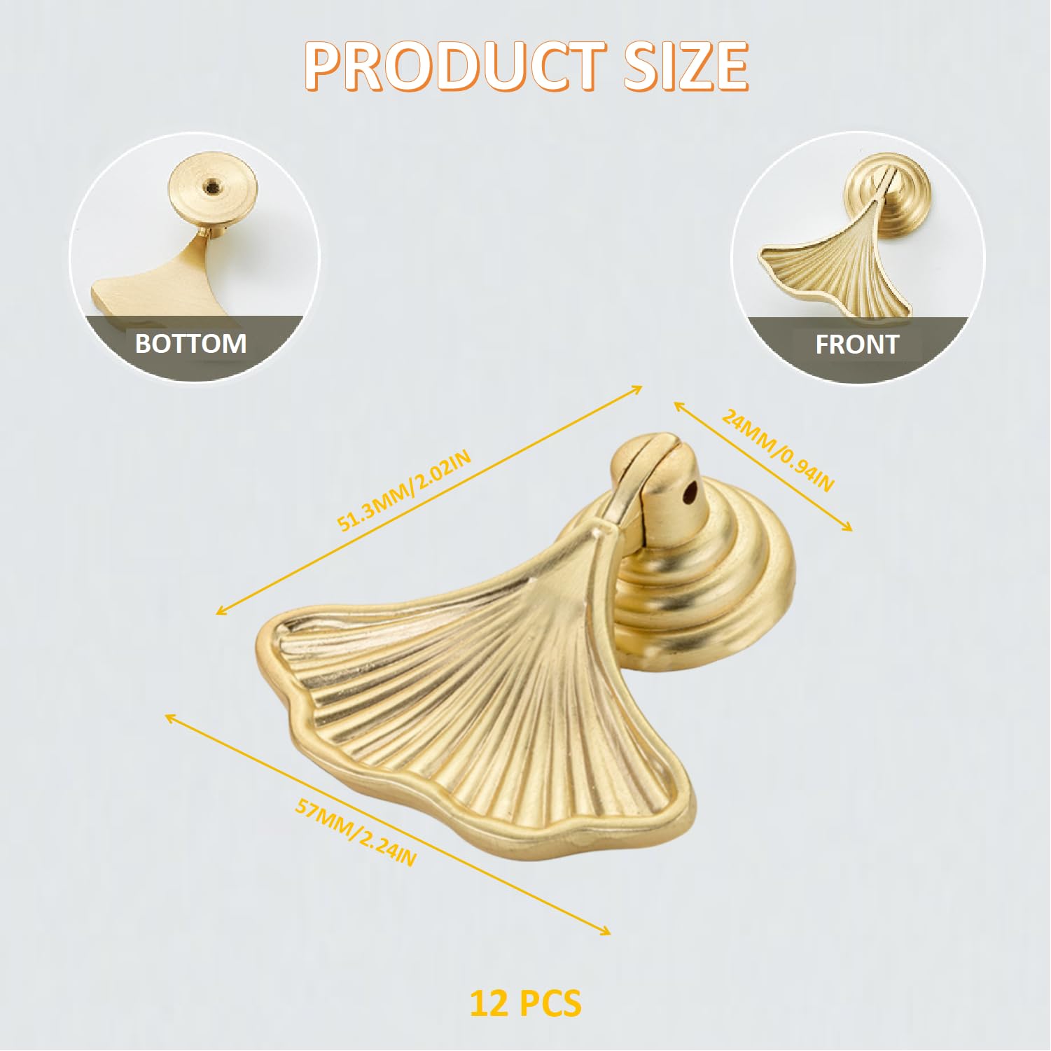 Yuiturt 12pcs Ginkgo Leaf Shape Knob Handles, 2x1.92 Inch - Image 2