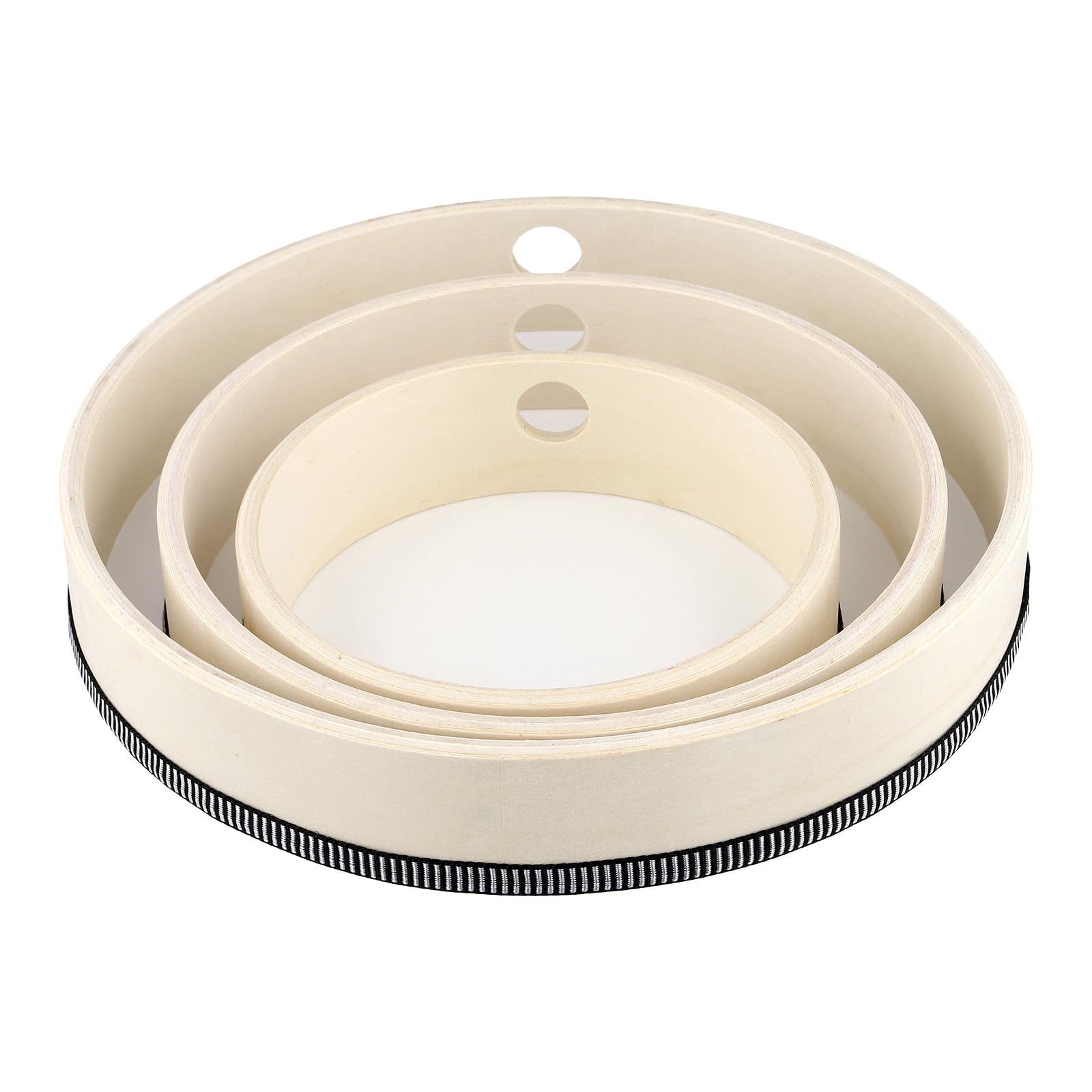 ZOENHOU 3 Stück Handtrommel Set mit Holzschlägeln (15/20/25 cm), Tamburin Rahmentrommel, Holztrommelhöhe 4,5 cm, Percussion-Instrument für Partys, Auftritte und Rhythmusübungen