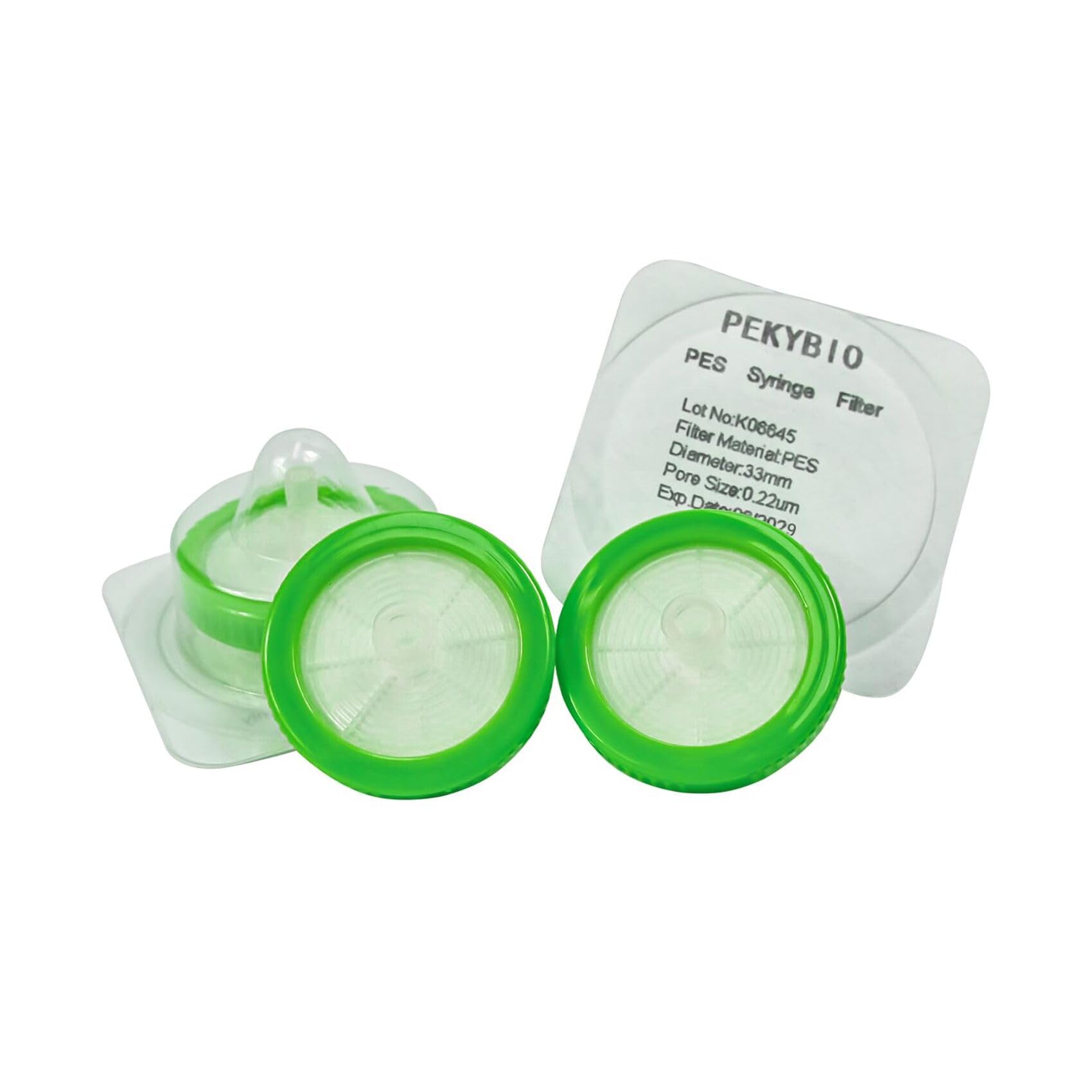 PEKYBIO Filtro de jeringa estéril PES filtrado hidrófilo 0,22 μm, tamaño de poro, 33 mm de diámetro de membrana para laboratorio, paquete de 50