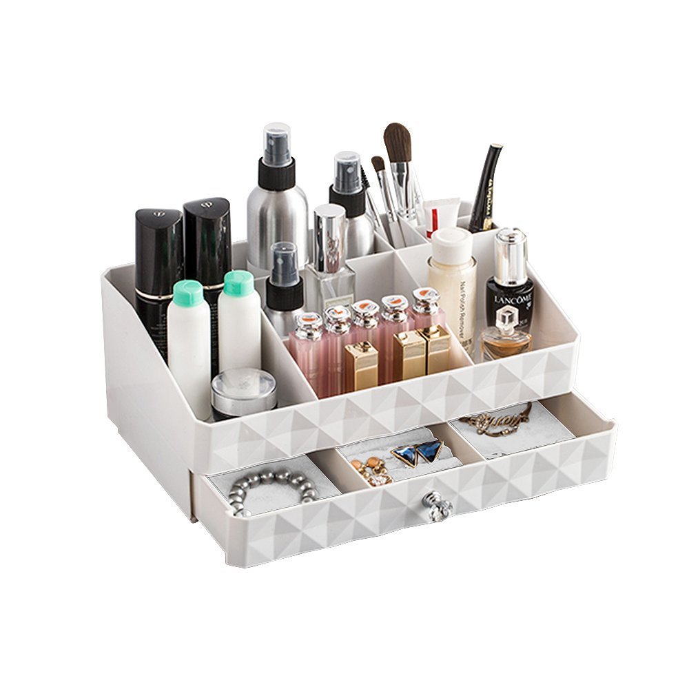 TANG SHI White Beauty Multi-function Makeup Jewelry Organiser Cosmetic Accessories Make Up Storage Boxes (White)