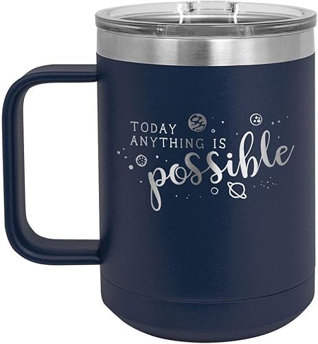 HOY ALGO ES POSIBLE AZUL 15 oz taza de café w/tapa superior deslizante | Taza de café de viaje aislada | Ideas de regalo de cumpleaños o Navidad de
