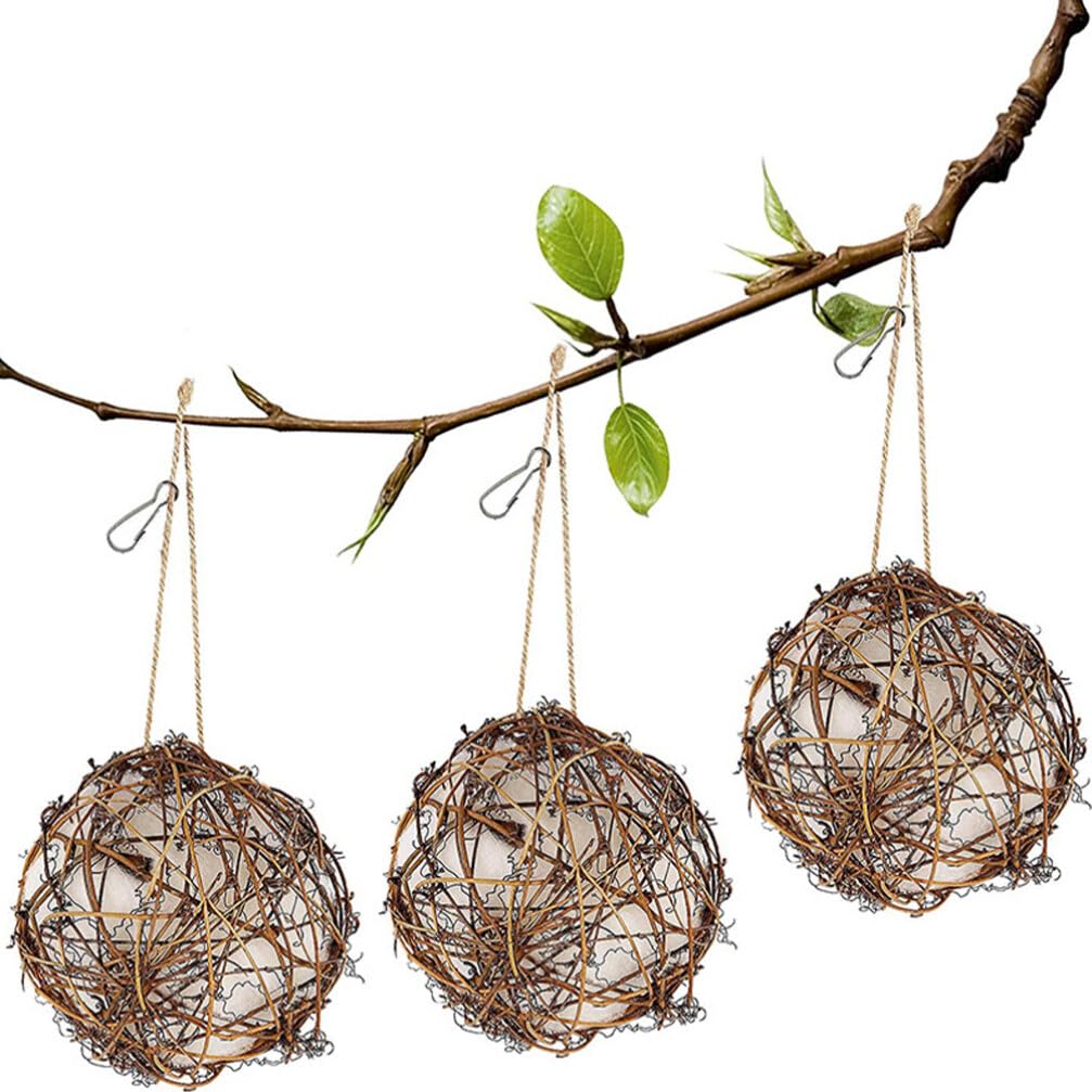 Toddmomy 3 Pack Hanging Hummingbird Nest House for Outside,Natural Grass Hanging Bird Hut Globe Hummingbird Nest for Garden Patio Lawn Office Indoor,8cm