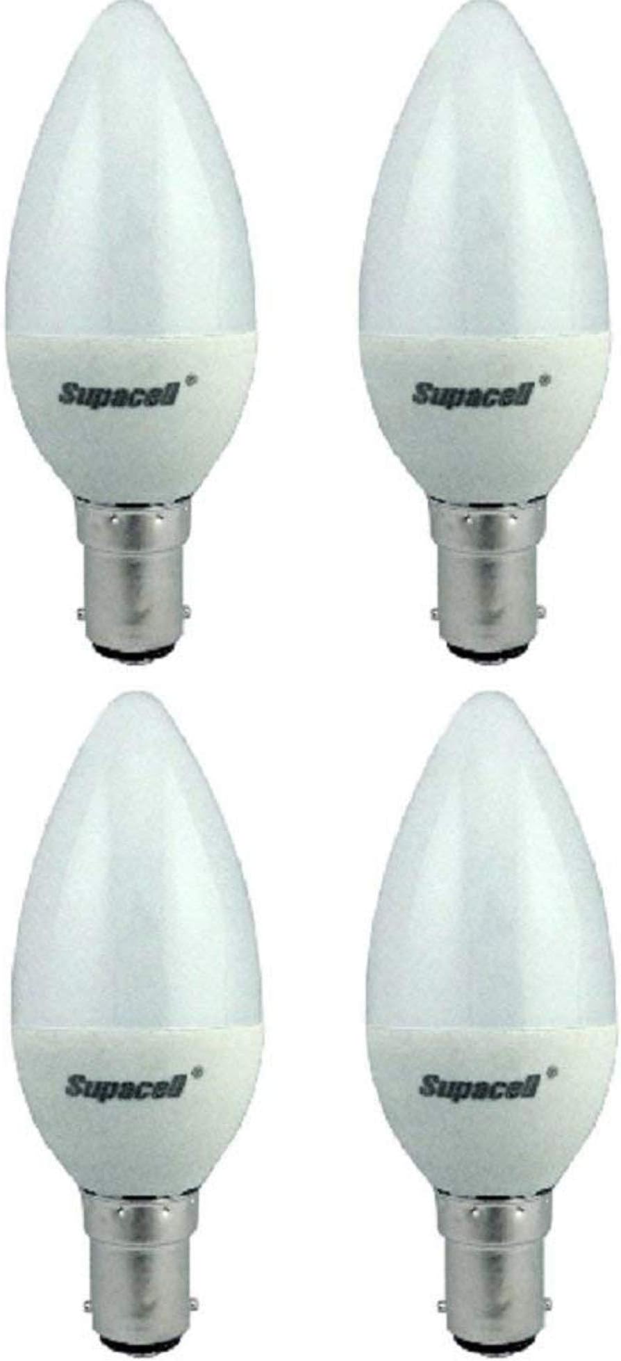 Supacell LED Candle Bulbs - Pack of 4 Units - B15 / SBC/Small Bayonet Cap - 5w - Cool White 6500K / 425 Lumens/Pearl Opal Finish