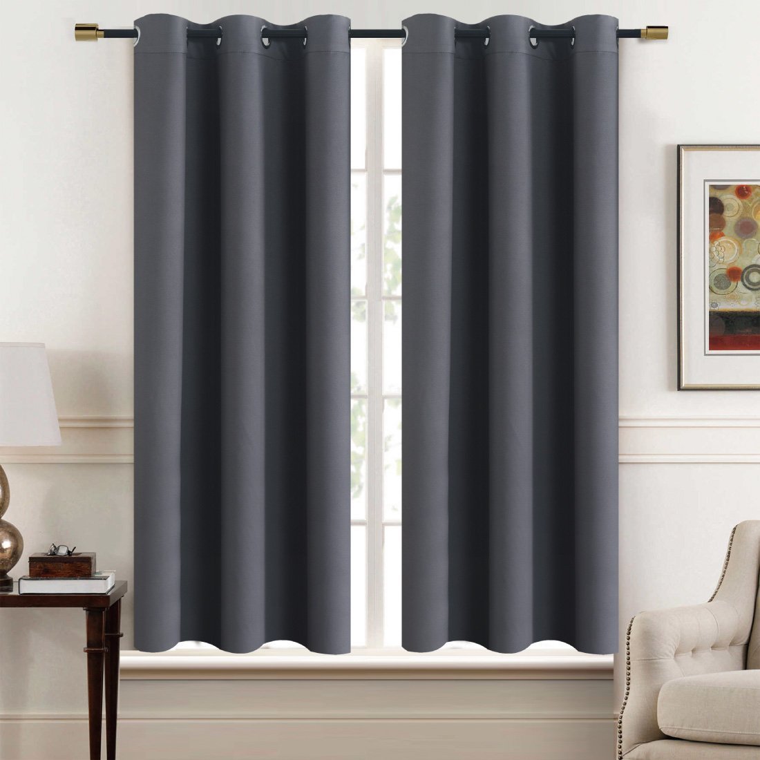 Alice Brown Solid Thermal Insulated Blackout Window Curtains/Draperies/Panels for Bedroom/Living Room/Sliding Glass Doors Top Fation Grommet (1 Panel,W42 x L63 –Inch,Gray)