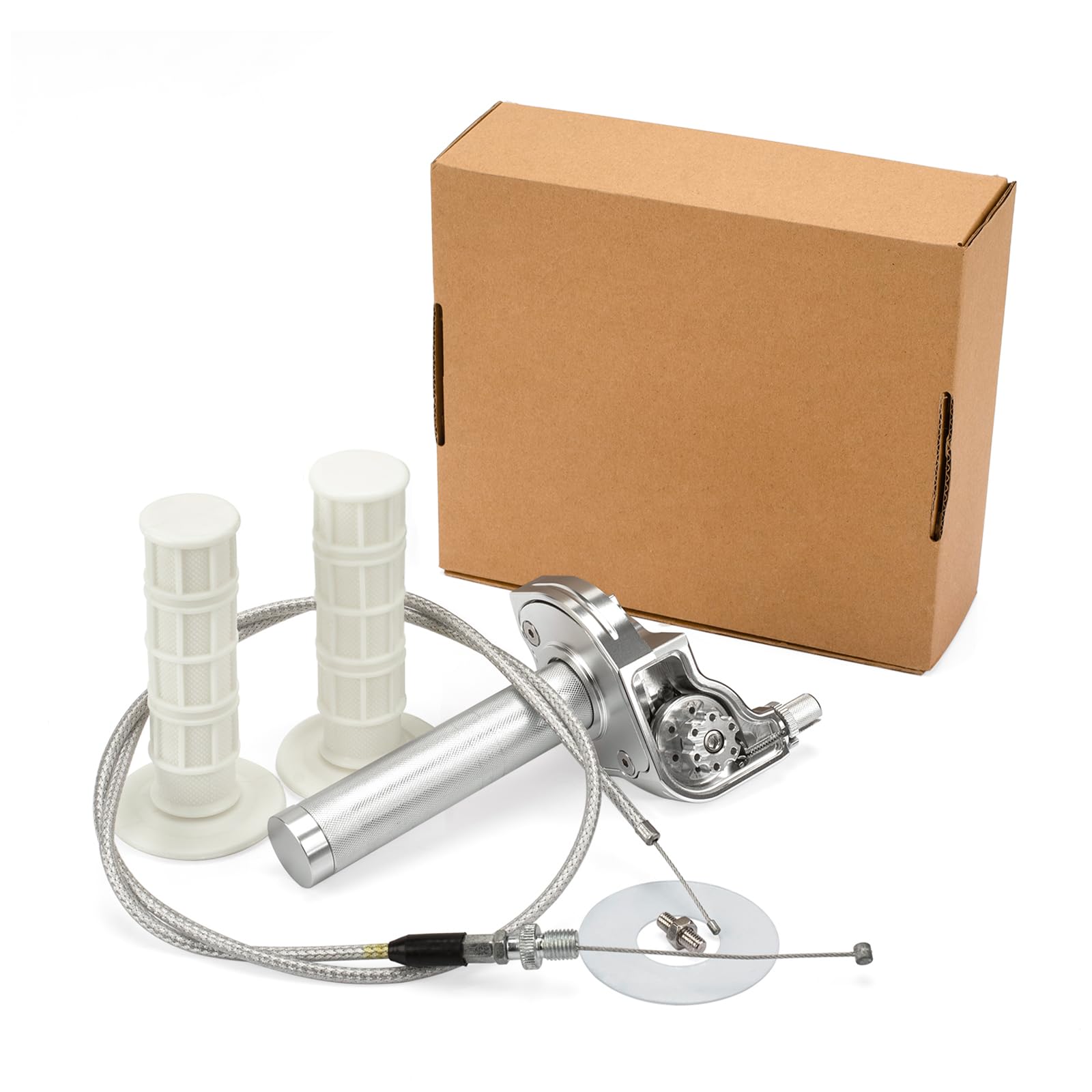 XINGWU Kit de acelerador universal de 7/8 pulgadas y 22 mm CNC de acción rápida con cable de acelerador para CRF KLX SSR TTR 50cc-250cc Dirt Pit Bike Mini Bike ATV motocicleta (plata)