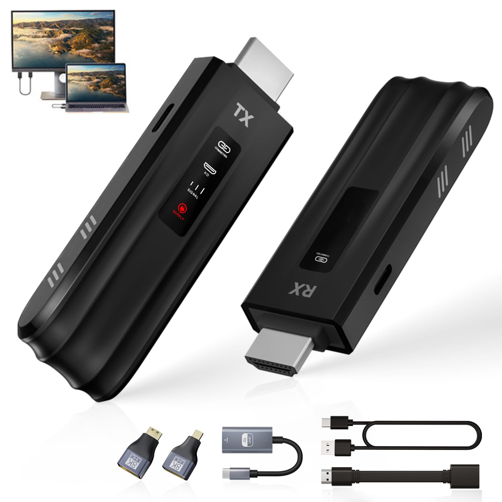 Bezprzewodowy transmiter i odbiornik HDMI 164FT/50 m HDMI 1080P Plug & Play do iPhone'a, strumieniowego przesyłania plików audio z laptopa, komputera PC na HDTV, projektor, biały