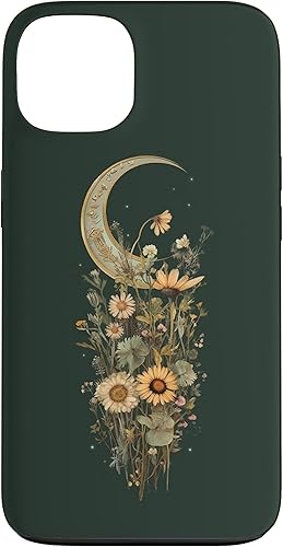 Funda Boho Moon Wildflower Floral on Sage Green Background para iPhone 13