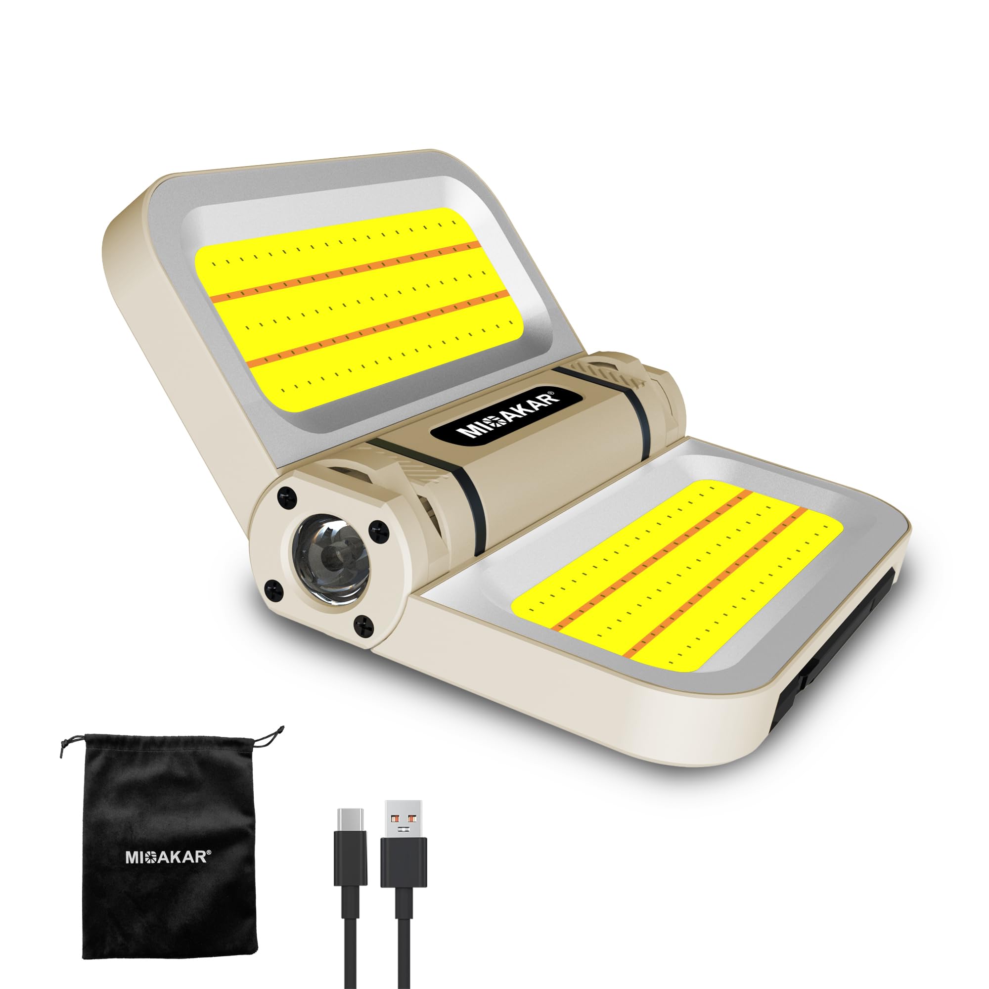 Solar Charging Work Light 2500 Lumens Magnetic Hook 230° Rotation Folding Lamp Car Maintenance/Grill/Outdoor Use (Khaki)