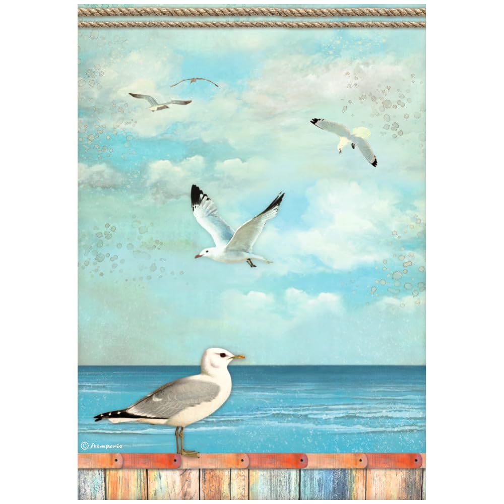 Stamperia Rice Paper-Blue Dream-Seagulls, Multicoloured, A4
