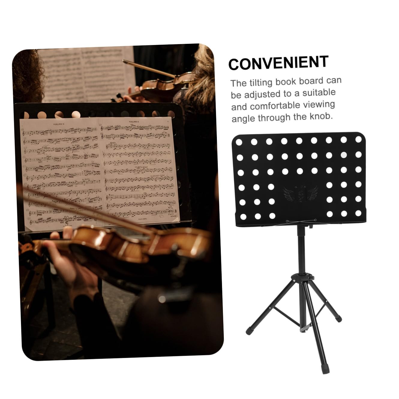 HANABASS Atril de Partituras Plegable Negro Altura Ajustable y Soporte Manos Libres para Libros de Música y Tablets, Adecuado para Presentaciones