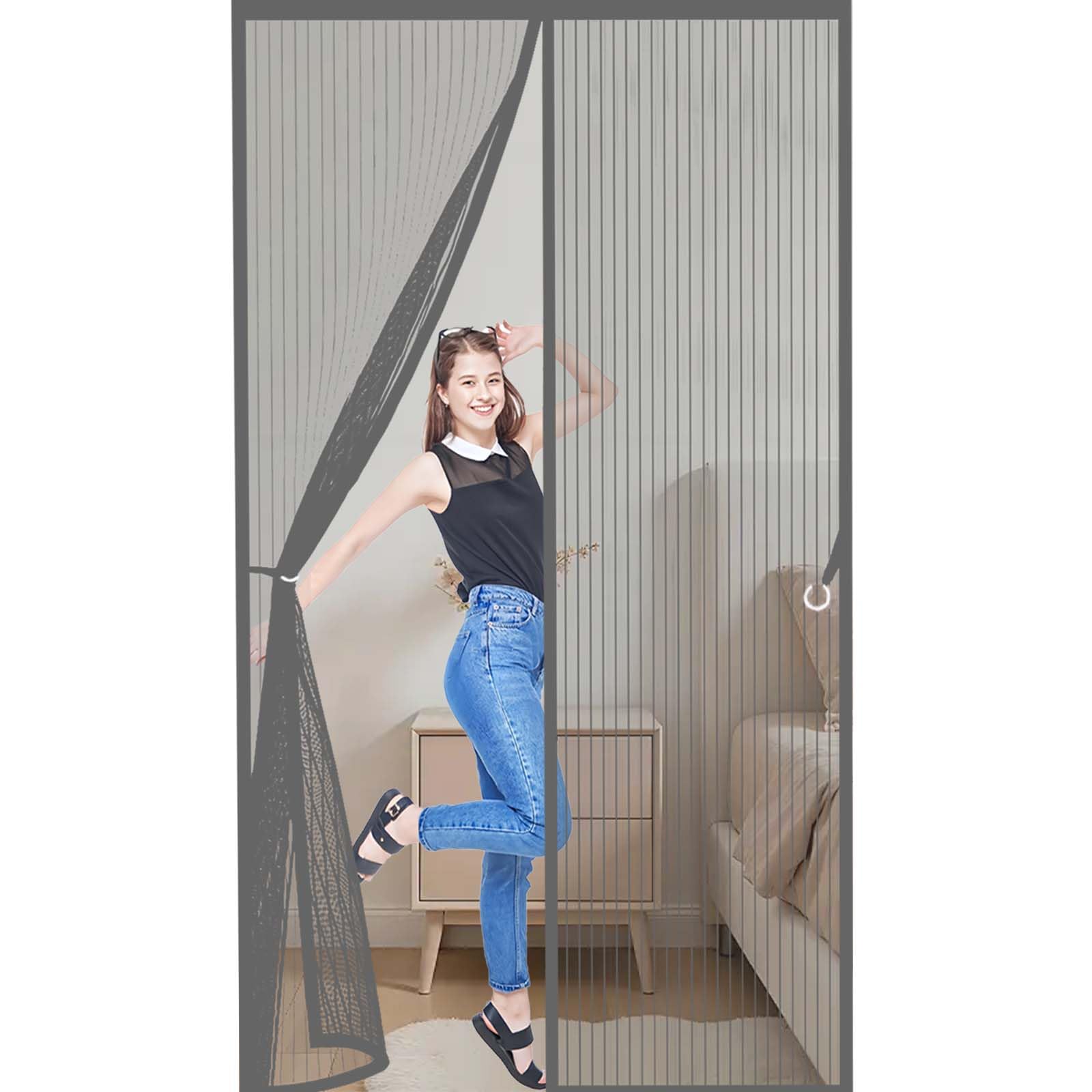 Feijdon Grey Fly Insect Screen Door 100X210cm(Widthxhigh) Durable, Keeps Bugs Out, Kid And Pet Friendly Mosquito Proof Door Curtains Hundreds Of Sizes, Lets Fresh Air In,