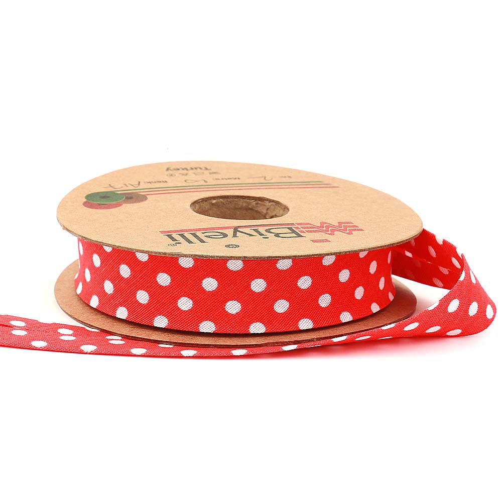 White Polka Dot Bias Binding Tape (Single Fold) 20mm-13/16inch (10meters-10.93yds) DIY Garment Accessories (Red)