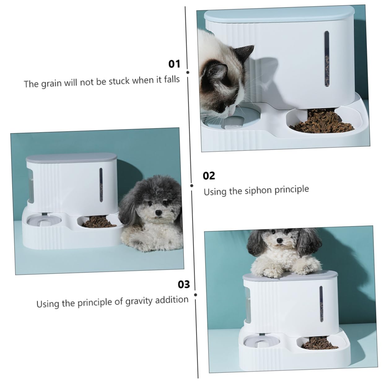 Amosfun Automatischer Zufällige Hunde Wasserspender Futter und Schwerkraftprinzip 3l Futterbehälter 0,85l Wassertank Sichtfenster Farbe Katzen