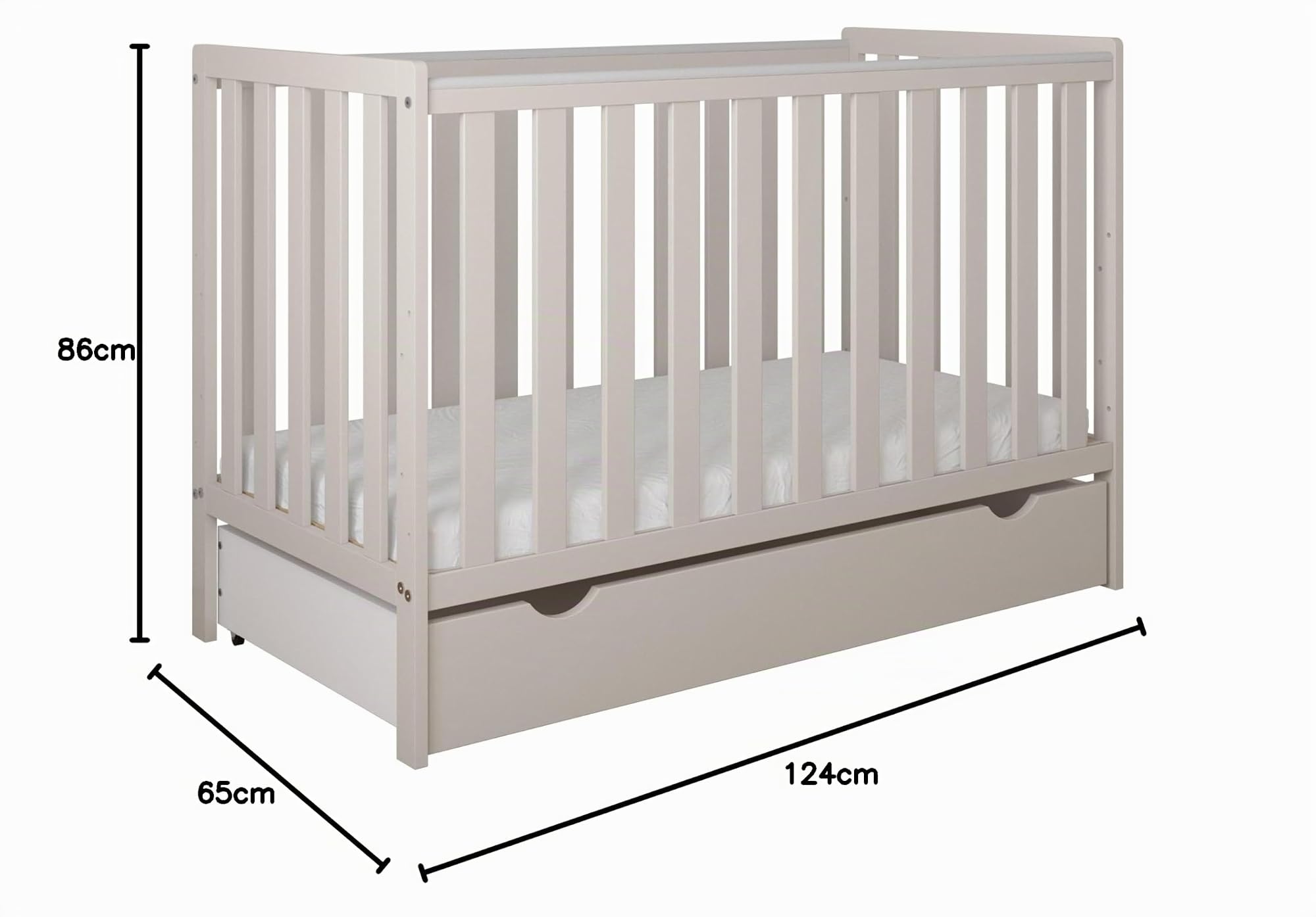 zee BAMBI Lettino Neonato 120x60 cm Cashmere 2 in 1 con Materasso Cassetto e Spondina di Sicurezza Lettino Bambino Rete Regolabile 3 Livelli Protezione Antimorso Trasformabile in Lettino Junior
