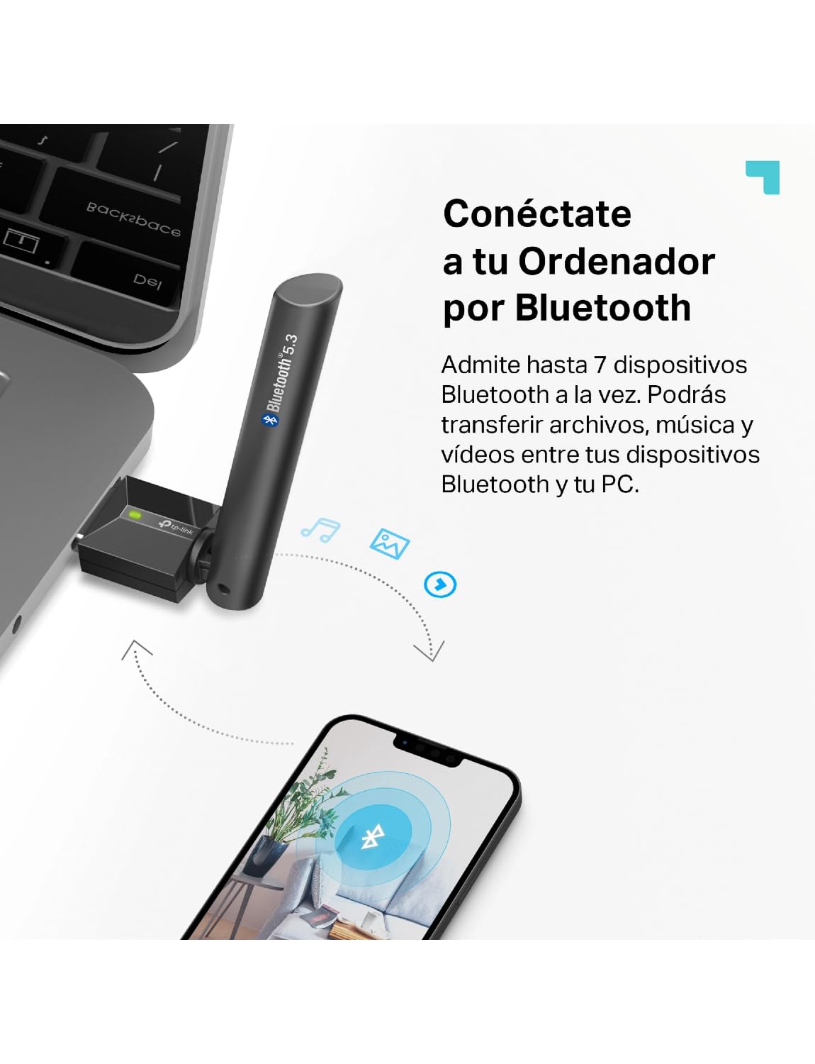 TP-Link UB500 Plus Adaptador USB Bluetooth 5.3 (EDR & BLE), Conexión Estable y de Largo Alcance, Compatible con Win 11/10/8.1/7, Plug & Play para computadora, portátil, Mouse, Teclado y Altavoz