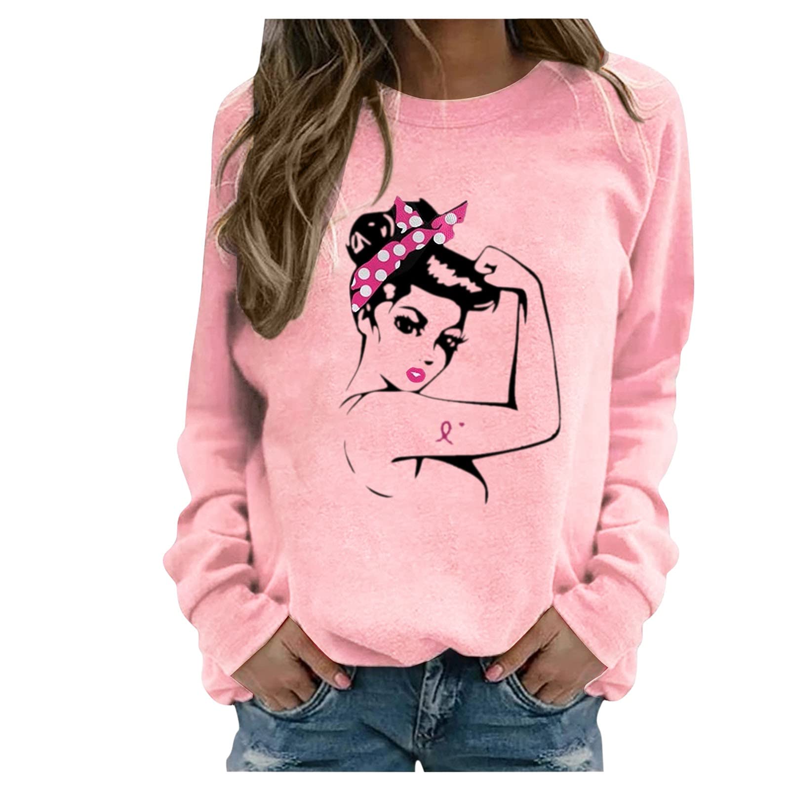 Sweat Femme Octobre Rose Décontracté Manches Longues Veste Grande Taille Capuche Cancer Du Sein Pull Imprimé Sensibilisation Sweat
