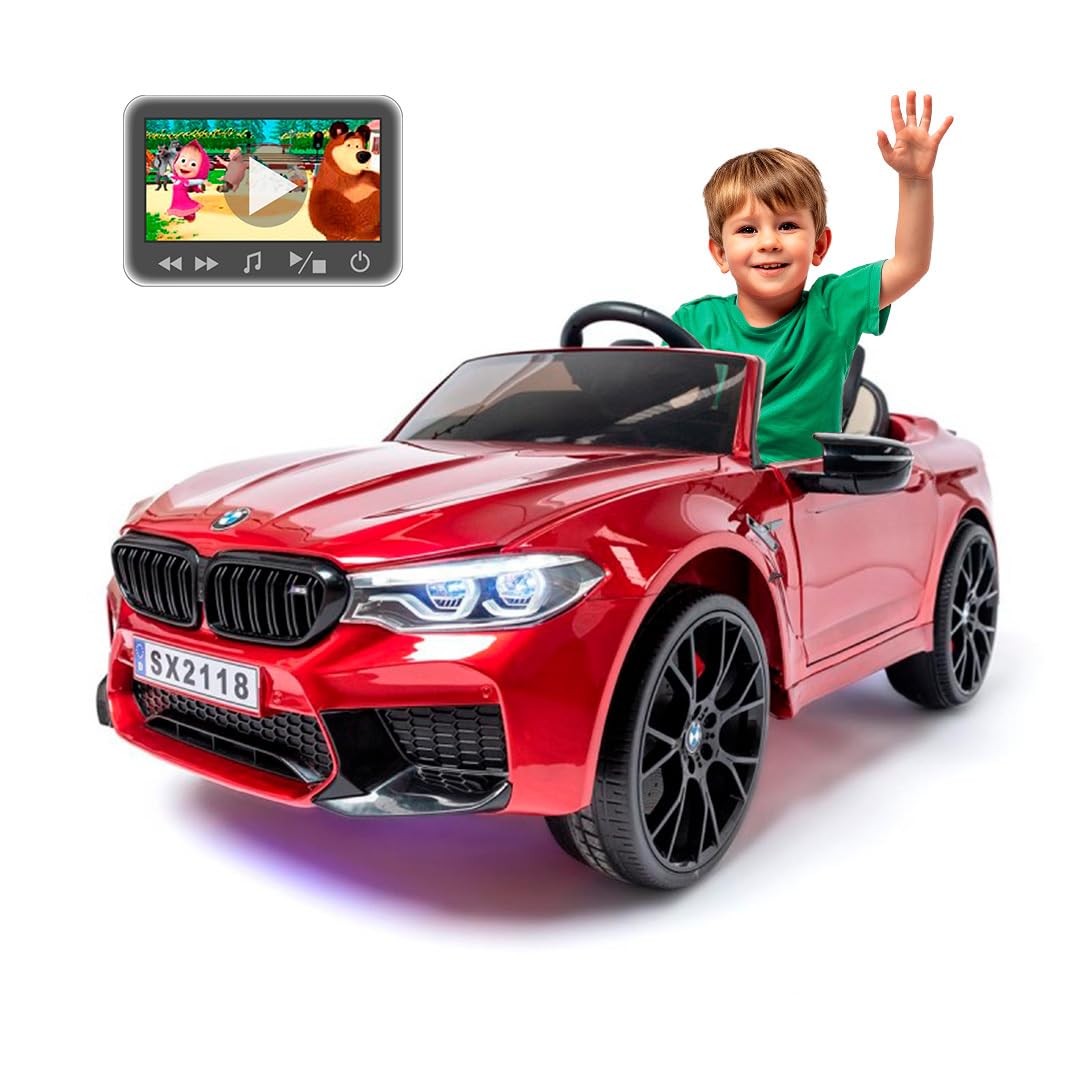 ATAA BMW M5 24v con MP4 - Rojo- Coche eléctrico Deportivo con batería 24v, Asiento de Piel, Pintura Metalizada, con función Drift para trompos, Mando para Padres y MP4 Padres y Pantalla MP4