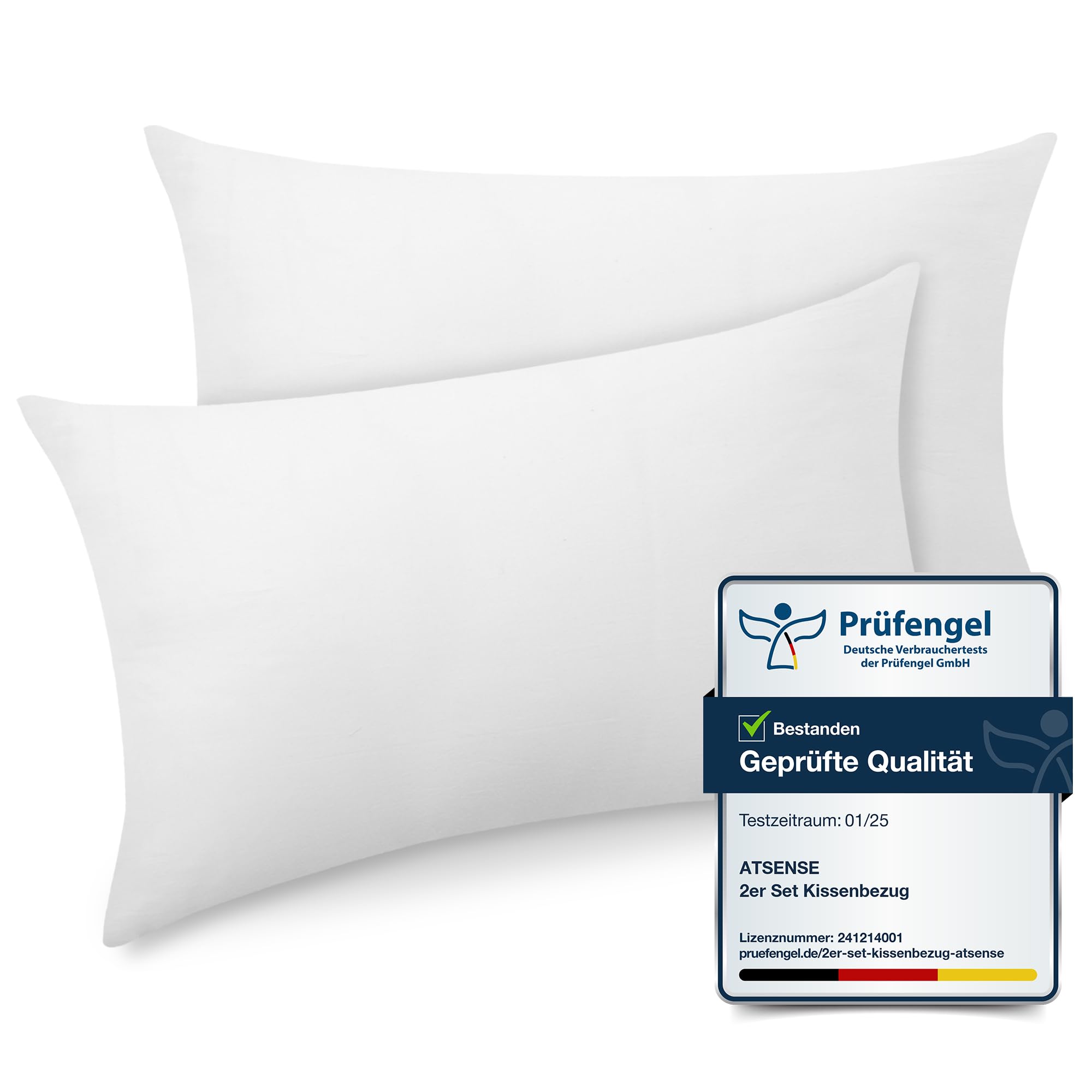 ATsense Federe Cuscino Letto 40x60 cm, Set di 2, 100% Cotone