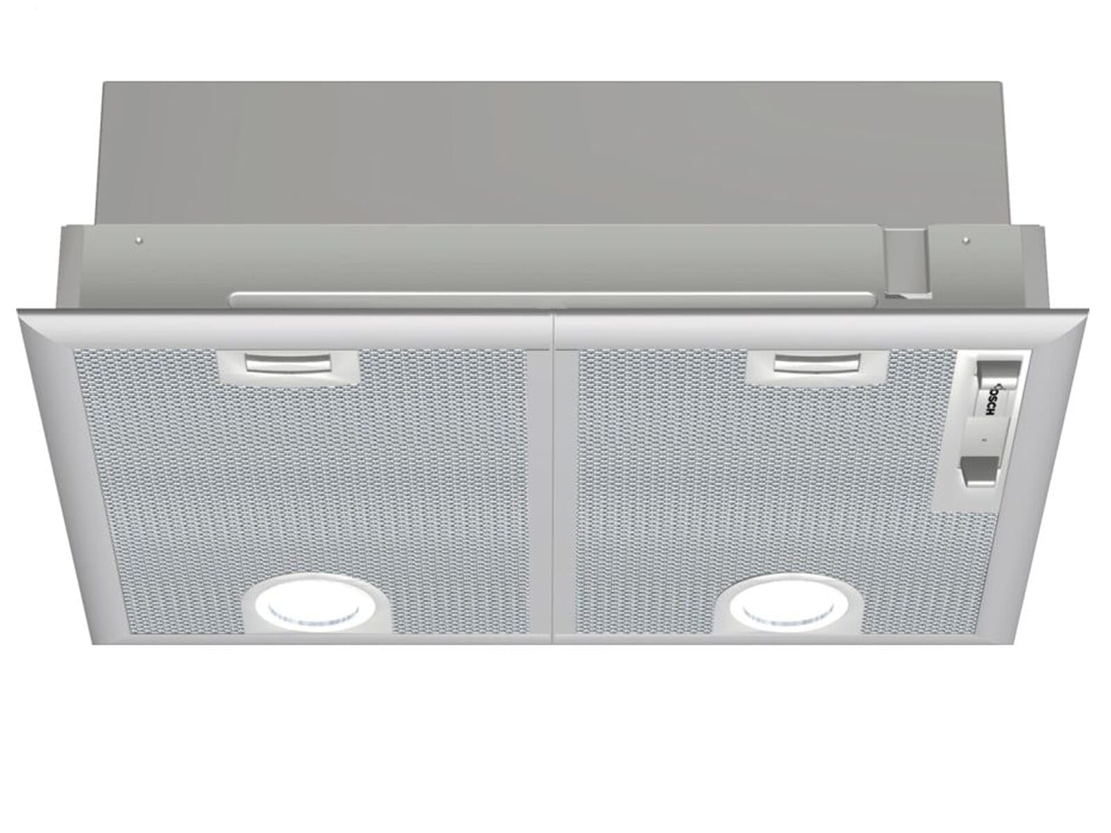 Bosch DHL555BL Serie 4 Lüfterbaustein, 53 cm breit, Um- & Abluft, Made in Germany, LED-Beleuchtung gleichmäßige Ausleuchtung, Schiebeschalter, 3 Leistungs- & 1 Intensivstufe