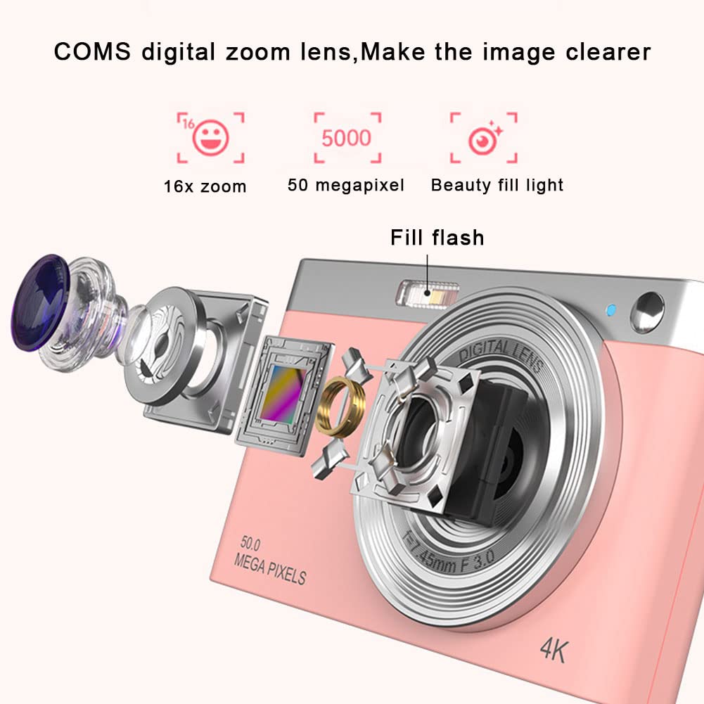 Appareil Photo Numérique 4K 50MP Autofocus Zoom 16X Avec Carte SD 32Go - Compact Enfants Adultes