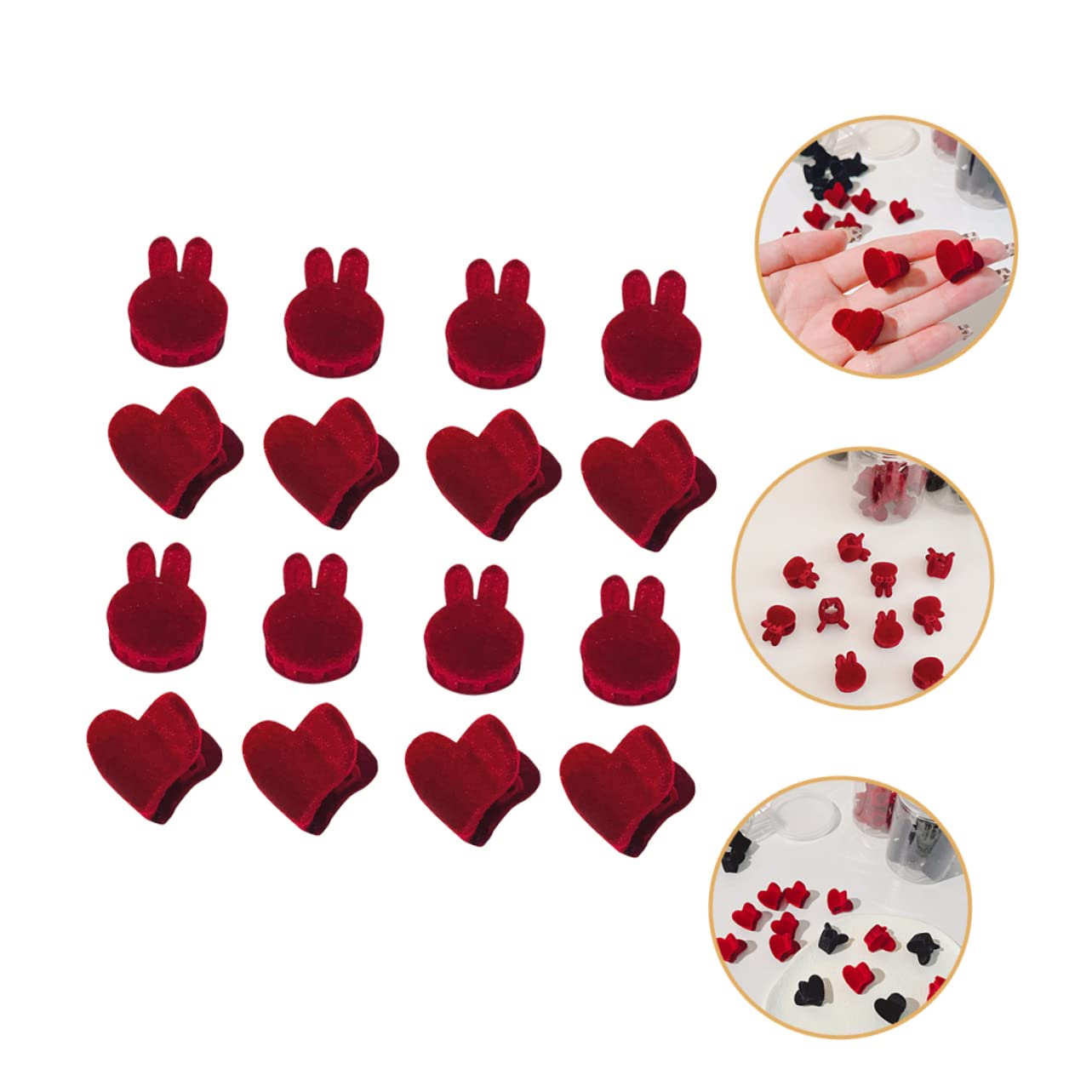 Gatuida Lot de 16 Mini Pinces à Cheveux en Tissu Rouge Motif Cœur et Tête de Lapin, Accessoires Décoratifs et Maintien Sécurisé pour Routine Beauté du Matin