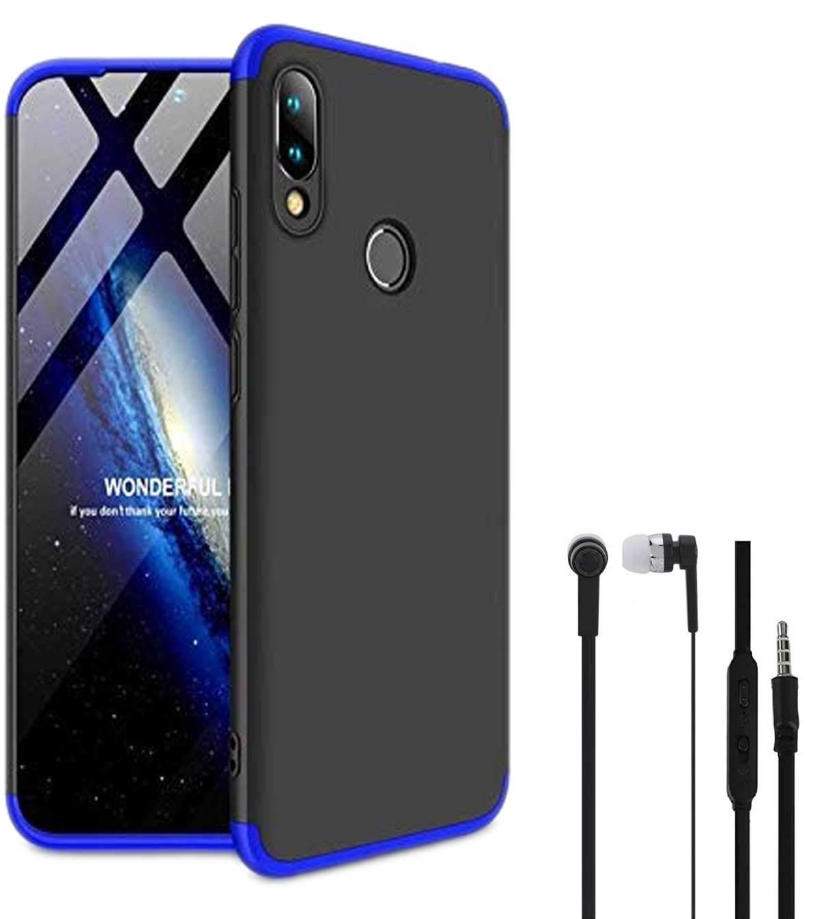 RRTBZ Ultra-Thin 3-in-1 Slim Fit Complete 3D 360 Degree Protection Hybrid Hard Bumper Back Case Cover Compatible for Xiaomi Redmi Note 7 / Redmi Note 7 Pro with Earphone -Blue