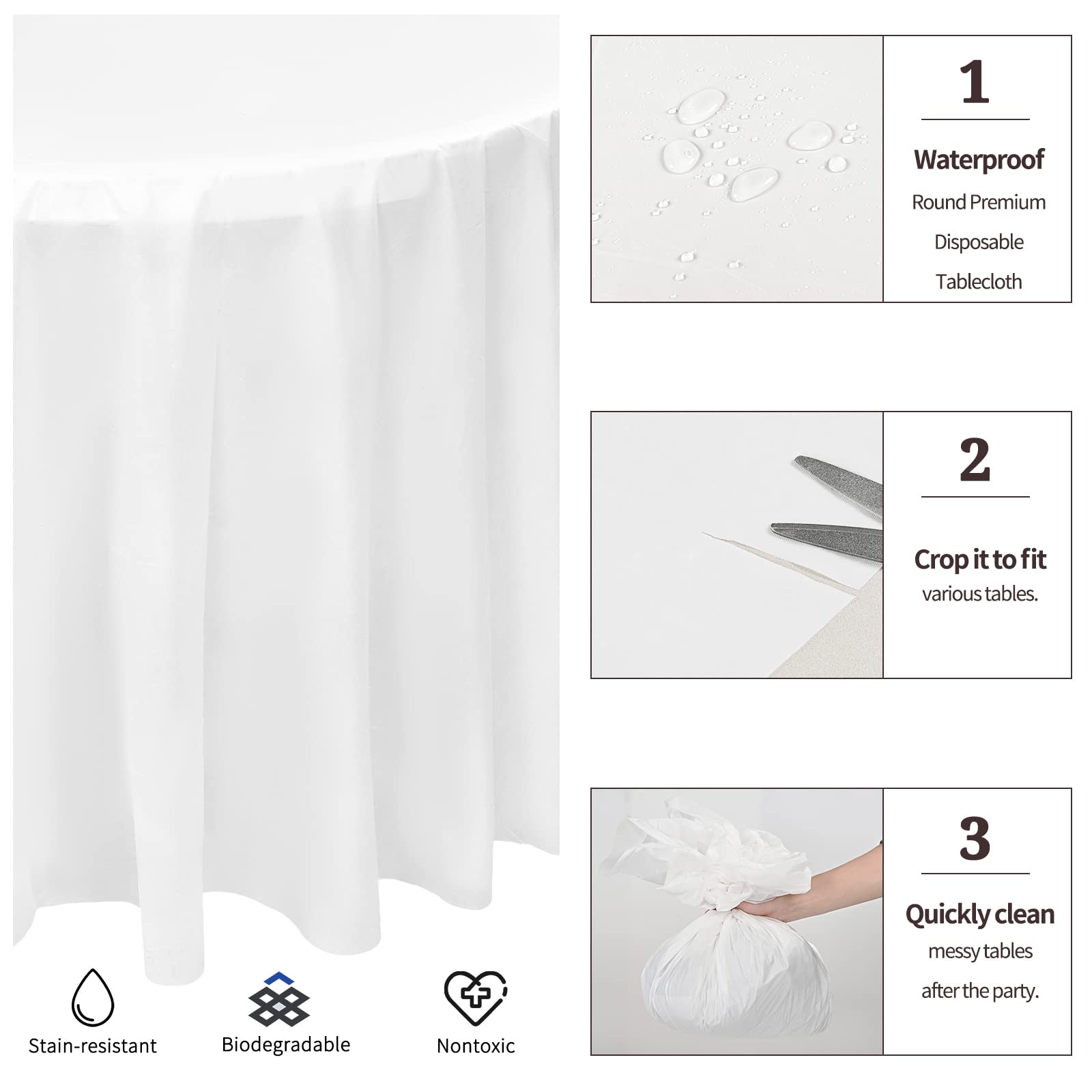 LOKUME 24 Pack Plastic Round Tablecloth 96 inch White Disposable Round