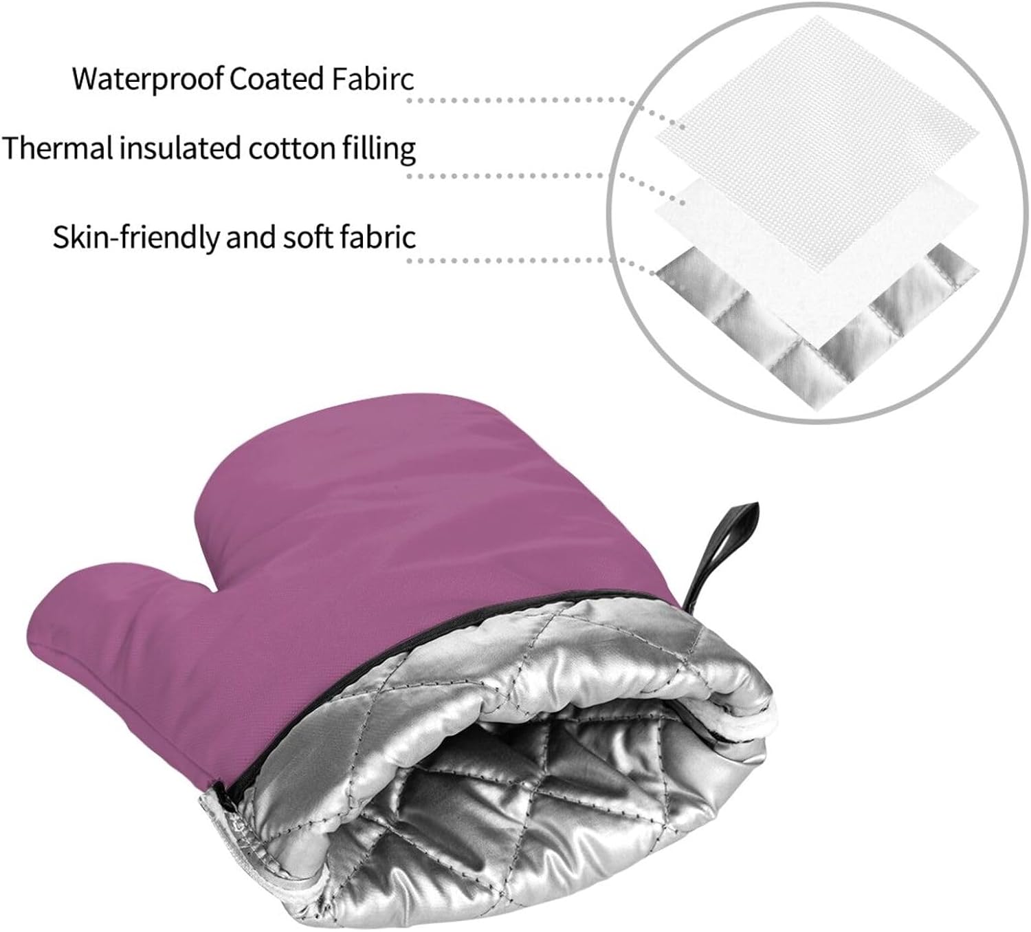 Solid color grape red Oven gloves and heat-resistant mat 4-piece set. Suitable for grilling, microwave oven frying, and baking