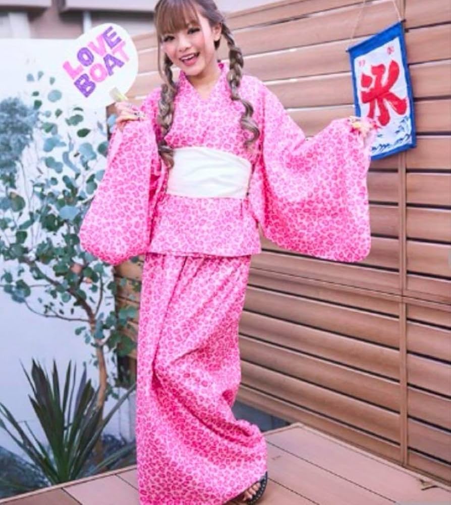 Amazon.co.jp: LOVE BOATピンク豹柄浴衣 白帯付き セパレート